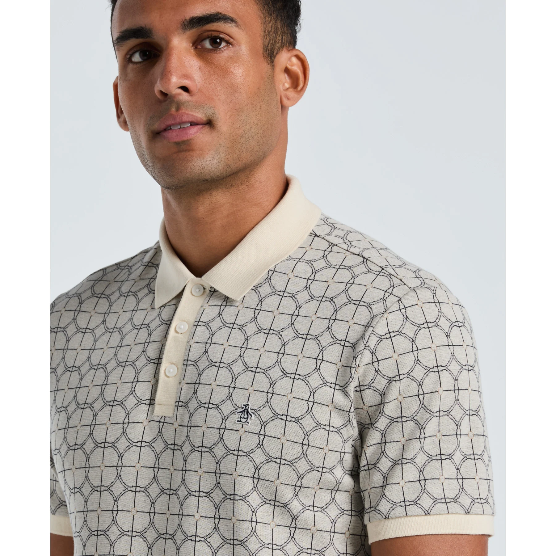 Geometric Jacquard Polo Shirt In Birch - Image 3