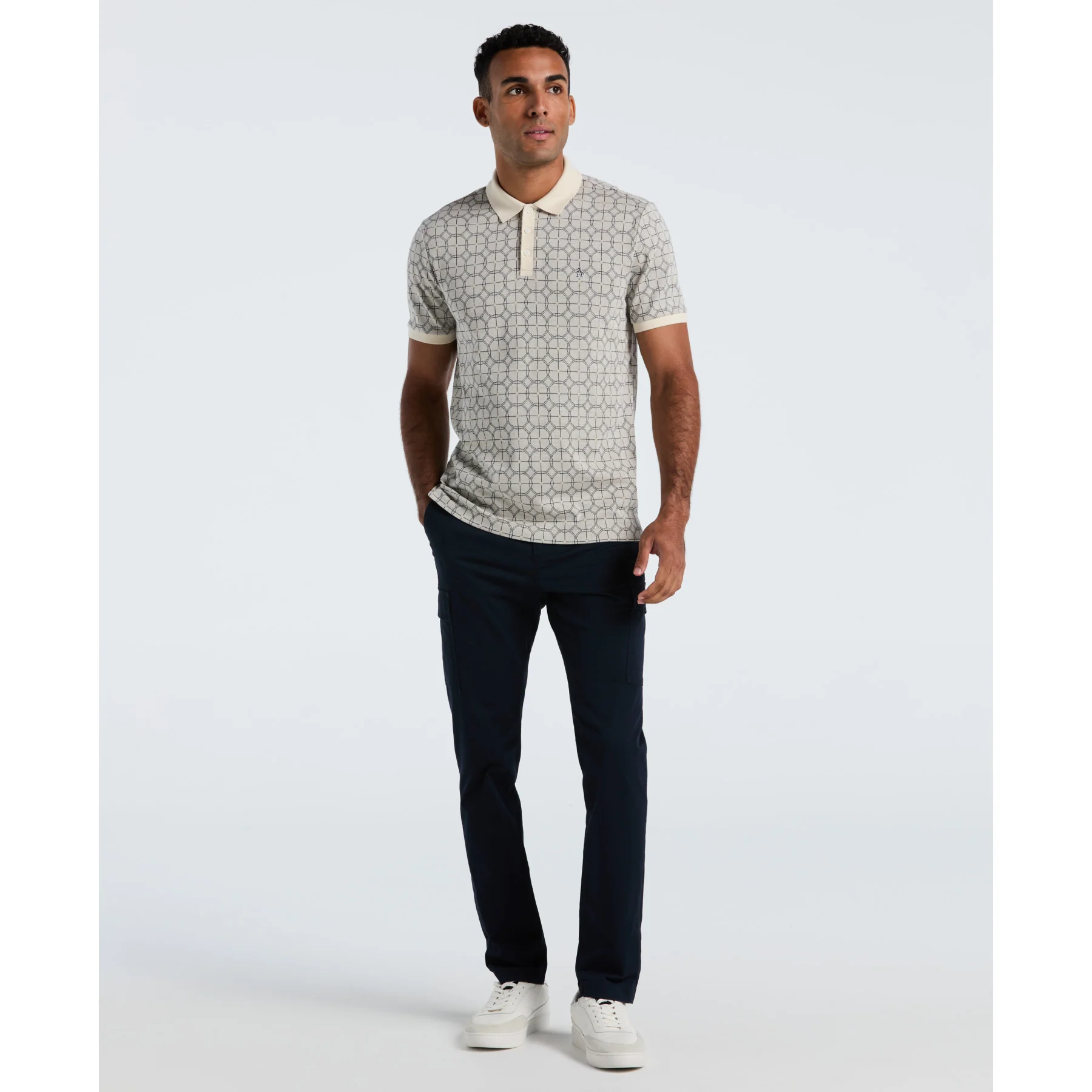 Geometric Jacquard Polo Shirt In Birch - Image 4