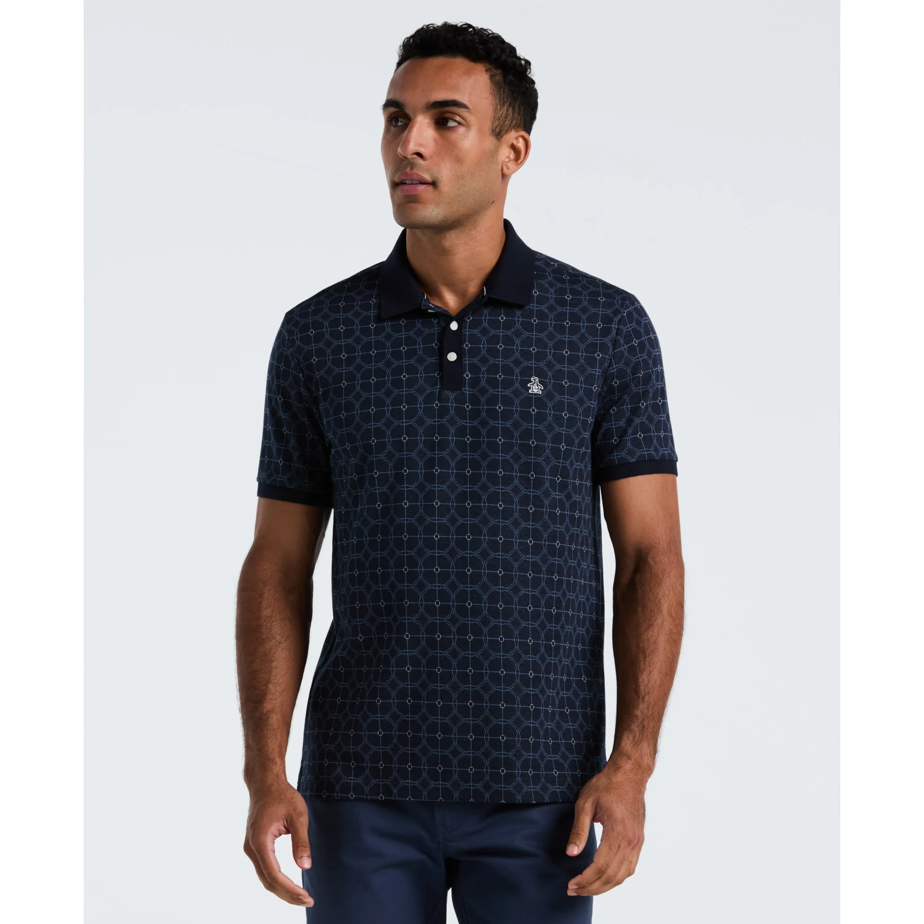 Geometric Jacquard Polo Shirt In Dark Sapphire