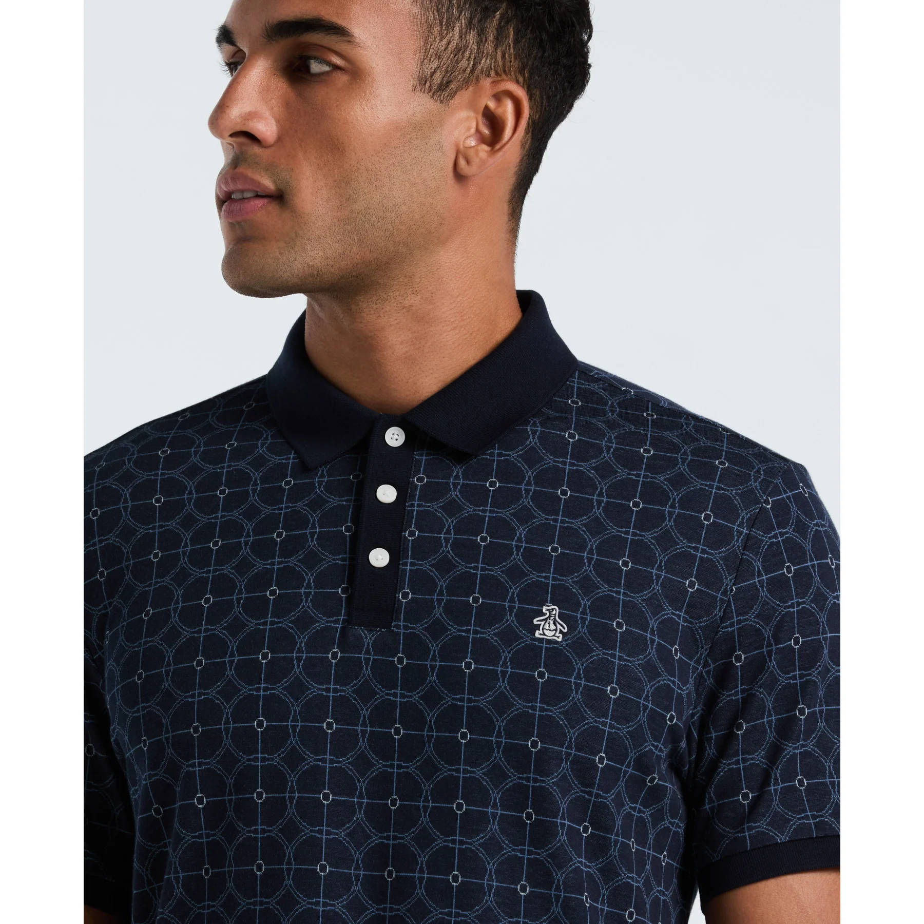 Geometric Jacquard Polo Shirt In Dark Sapphire - Image 2
