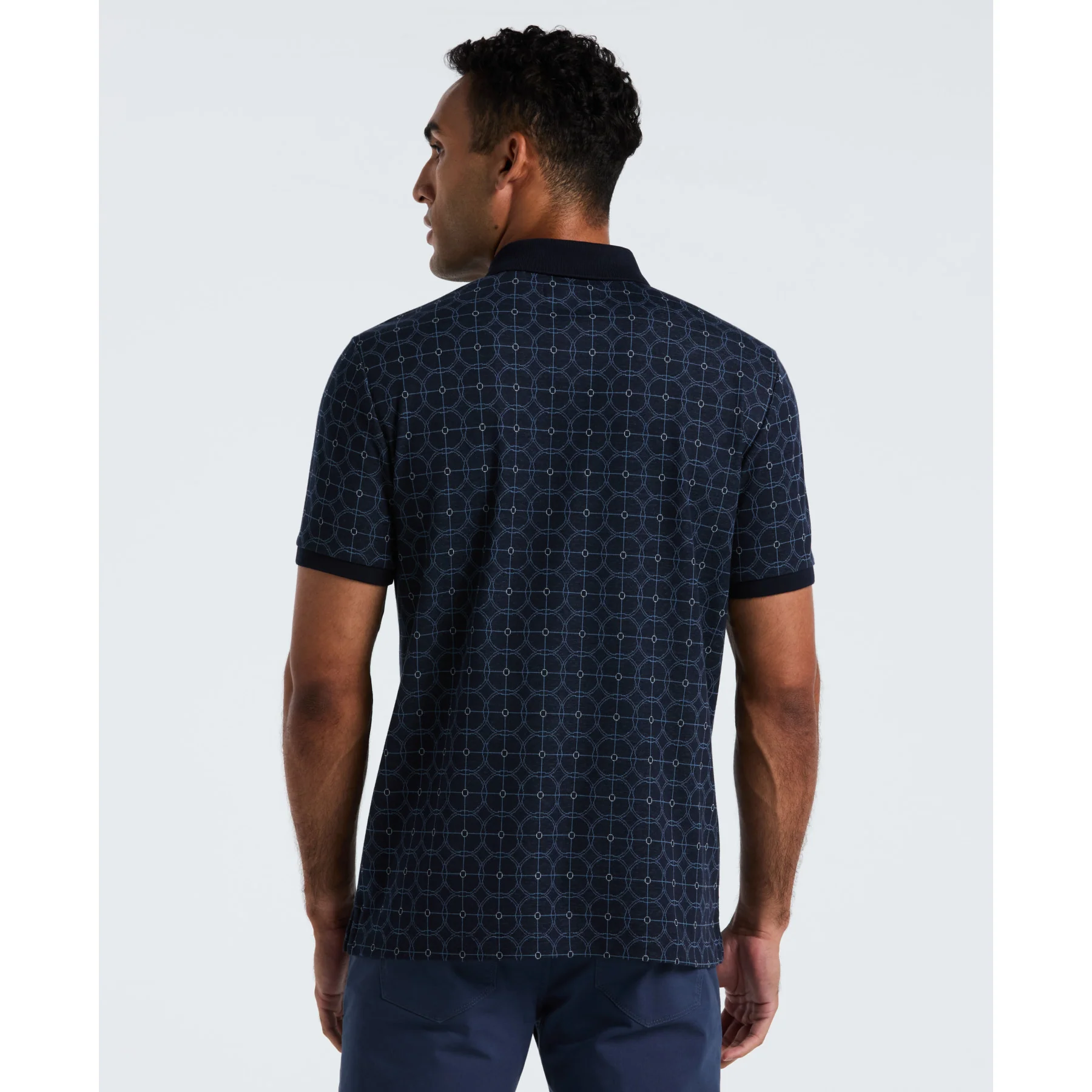 Geometric Jacquard Polo Shirt In Dark Sapphire - Image 3