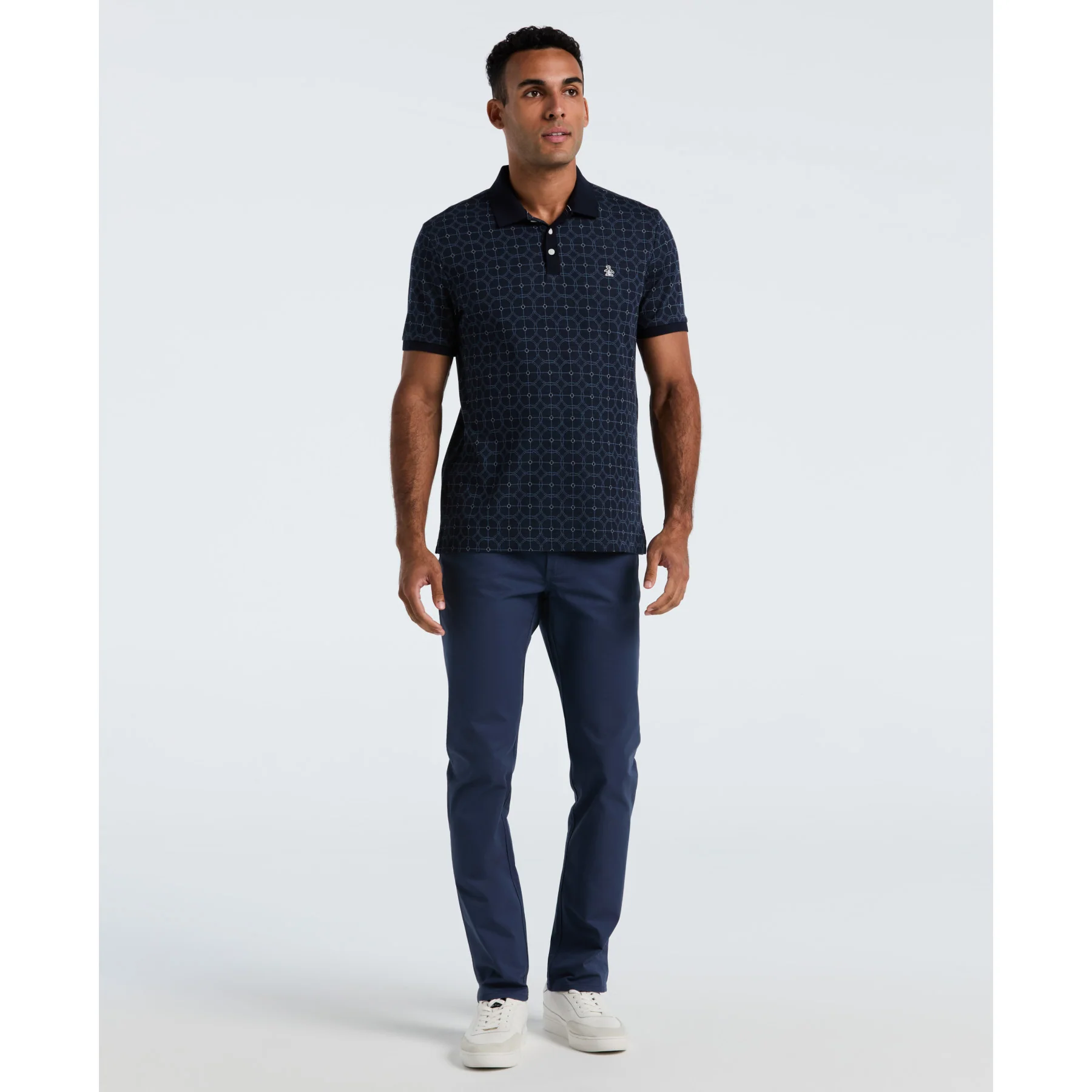 Geometric Jacquard Polo Shirt In Dark Sapphire - Image 4