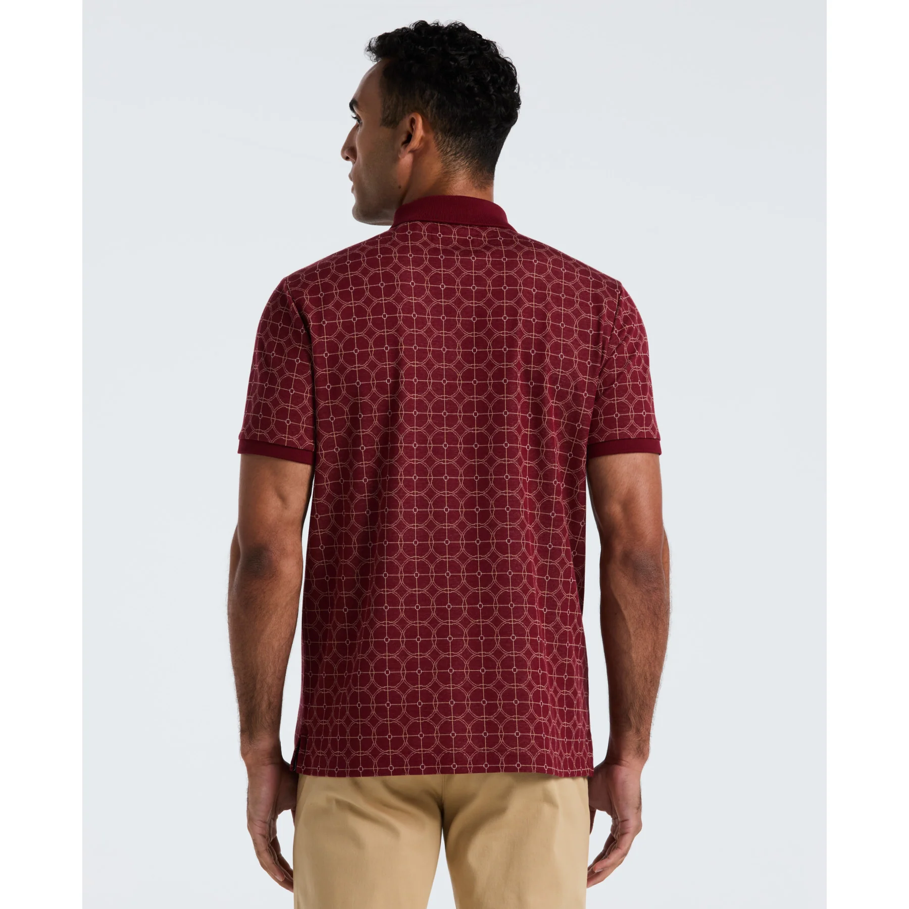 Geometric Jacquard Polo Shirt In Cabernet - Image 2