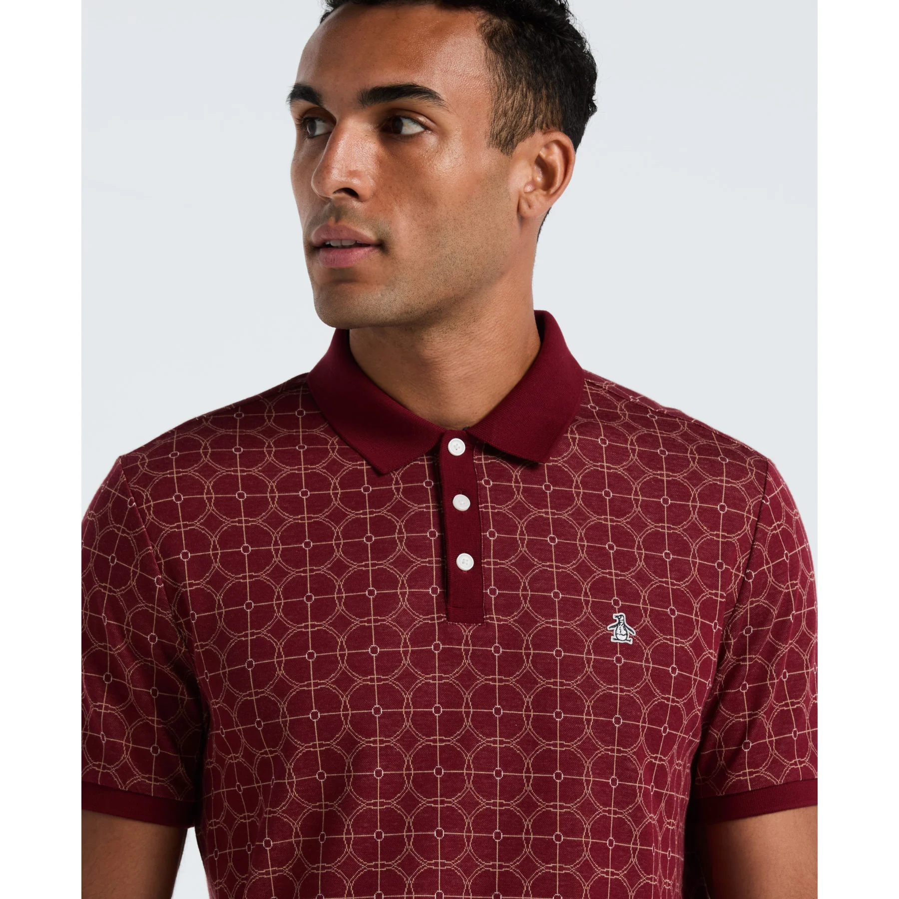 Geometric Jacquard Polo Shirt In Cabernet - Image 3
