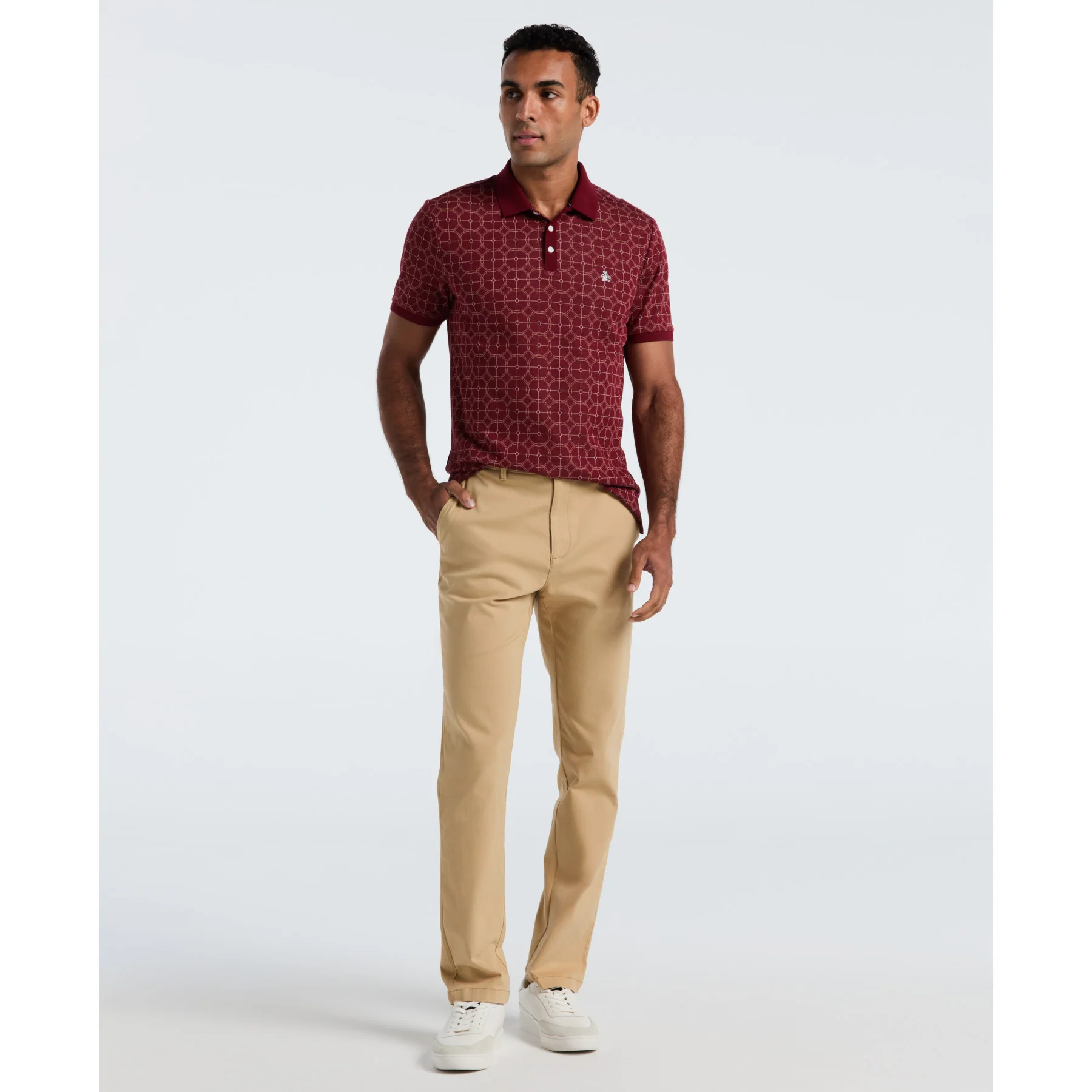 Geometric Jacquard Polo Shirt In Cabernet - Image 4