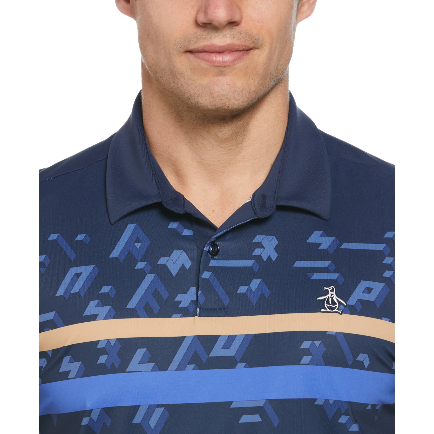 Got Game Engineered Striped Printed Golf Polo Shirt In Black Iris - Image 3