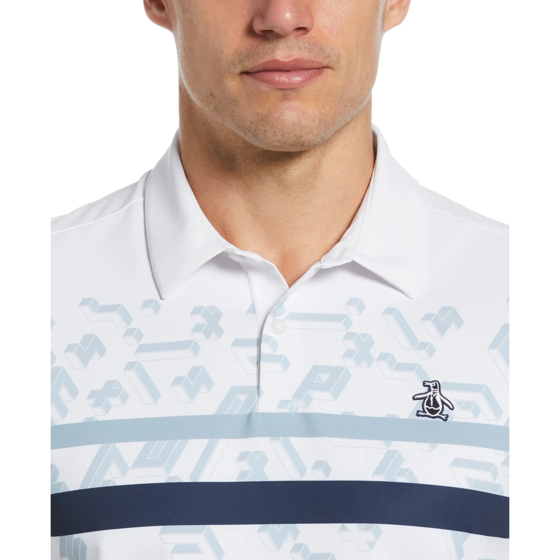 Got Game Engineered Stripe Printed Golf Polo Shirt In Bright White - Image 3