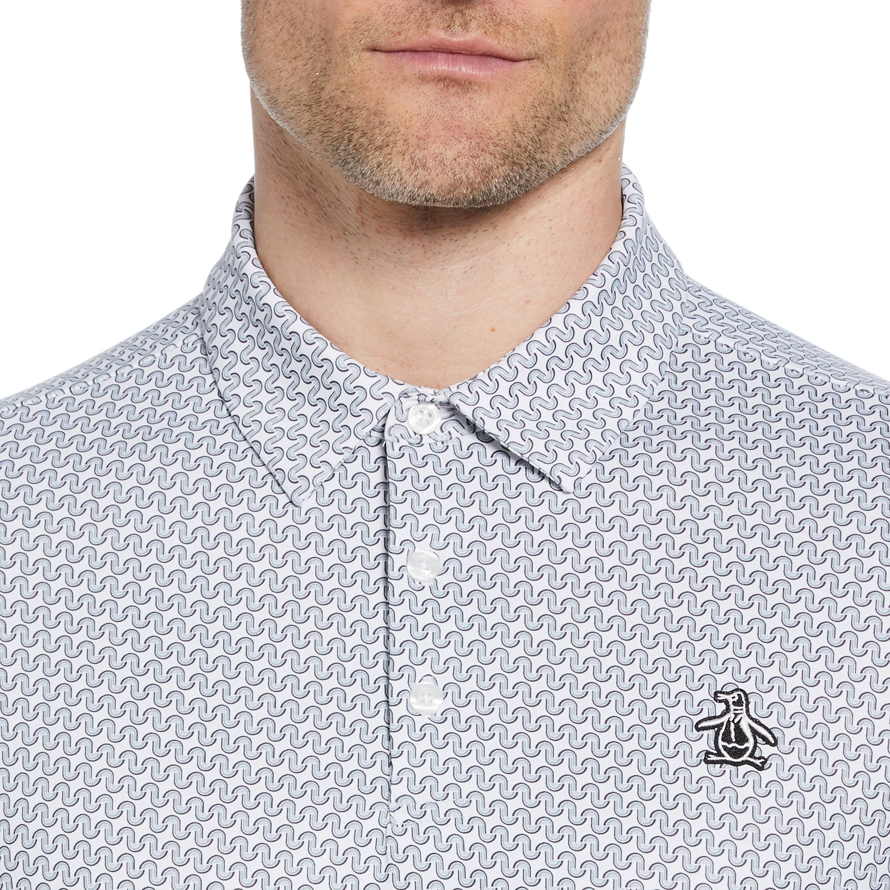 Heritage Geo Print Golf Polo Shirt In Quarry - Image 3