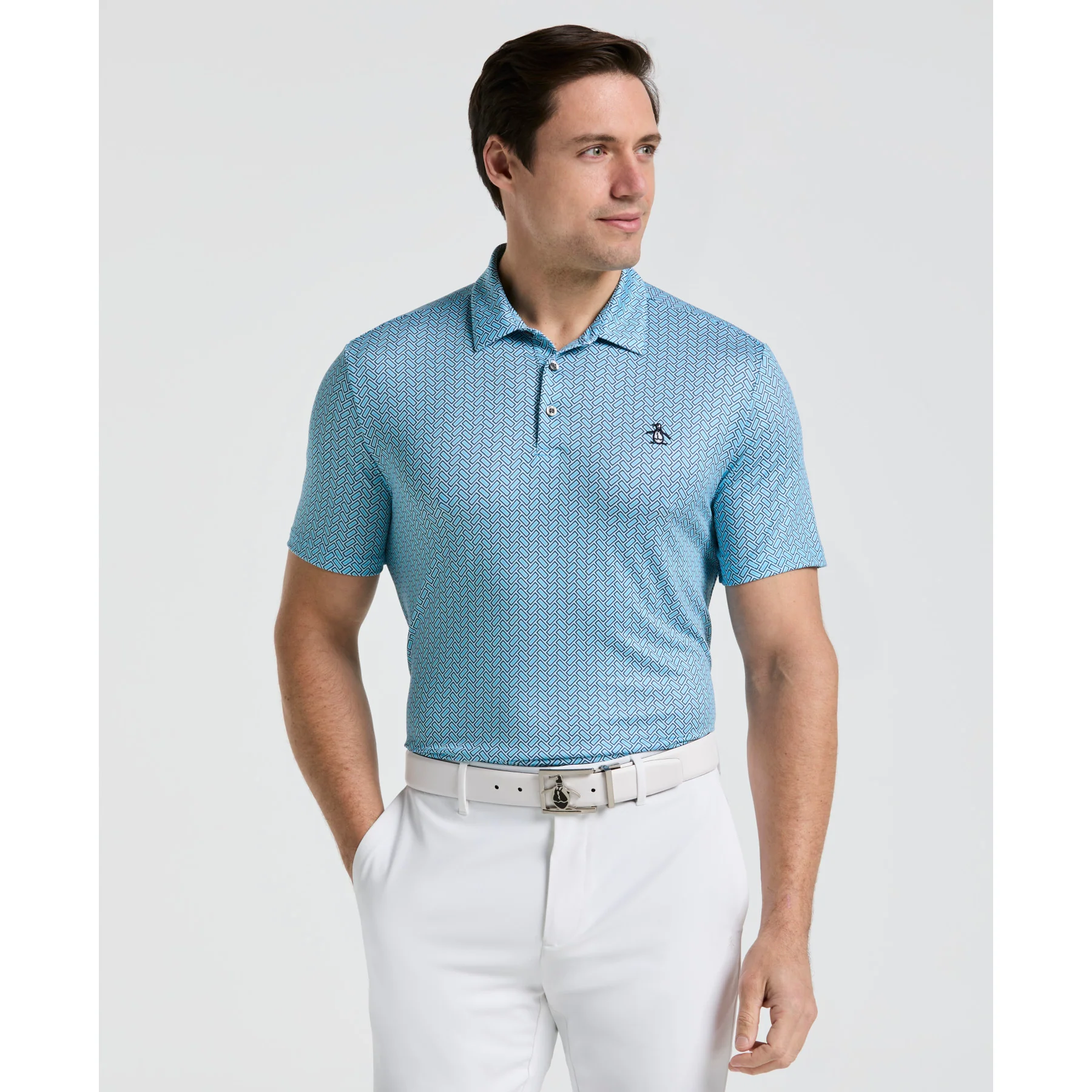 Heritage Herringbone All Over Print Golf Polo Shirt In Aquarius