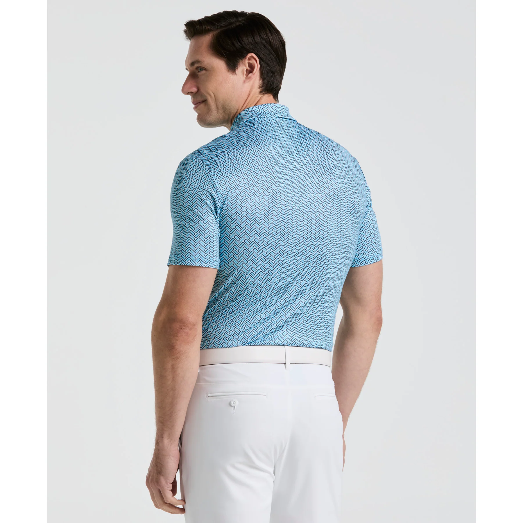 Heritage Herringbone All Over Print Golf Polo Shirt In Aquarius - Image 2