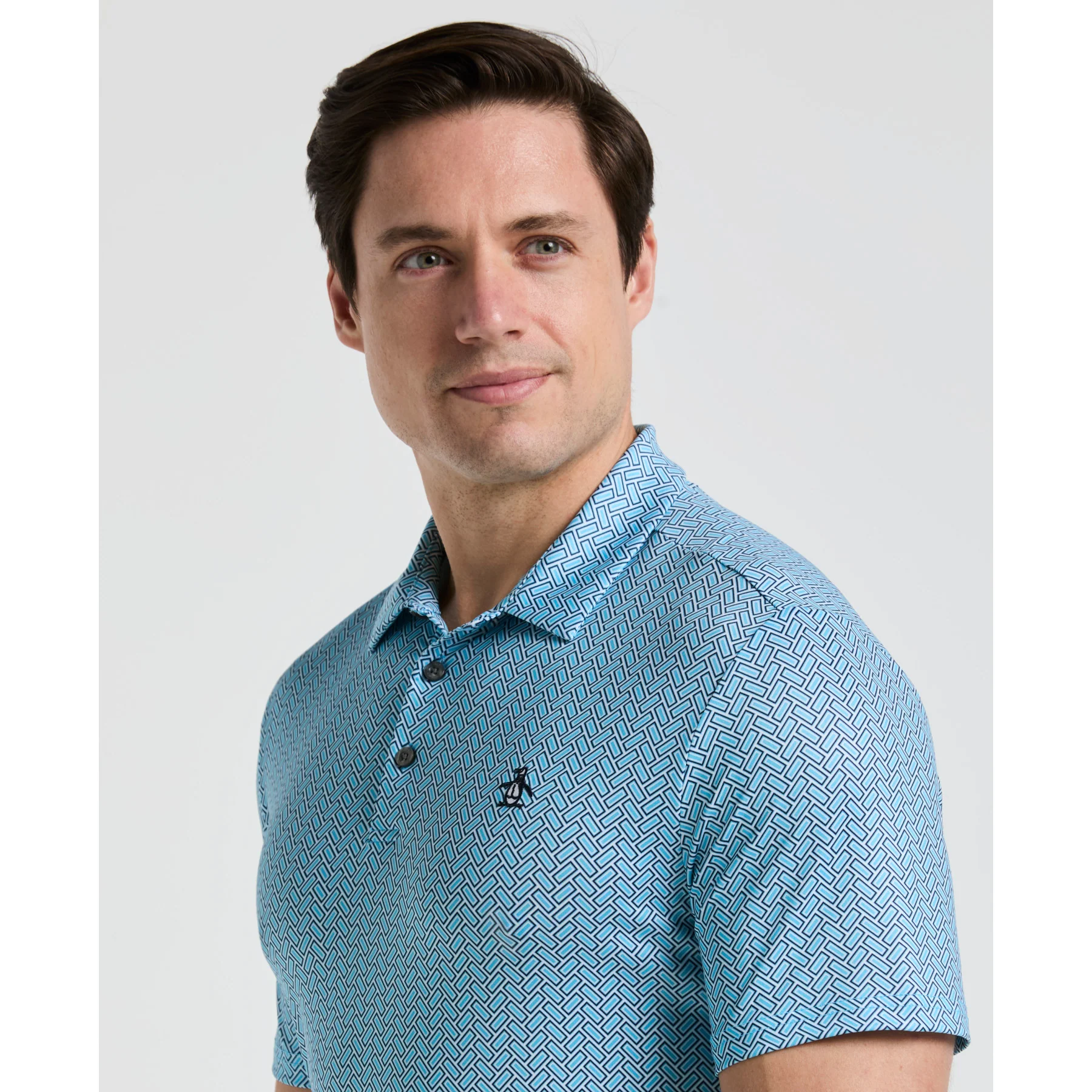 Heritage Herringbone All Over Print Golf Polo Shirt In Aquarius - Image 3