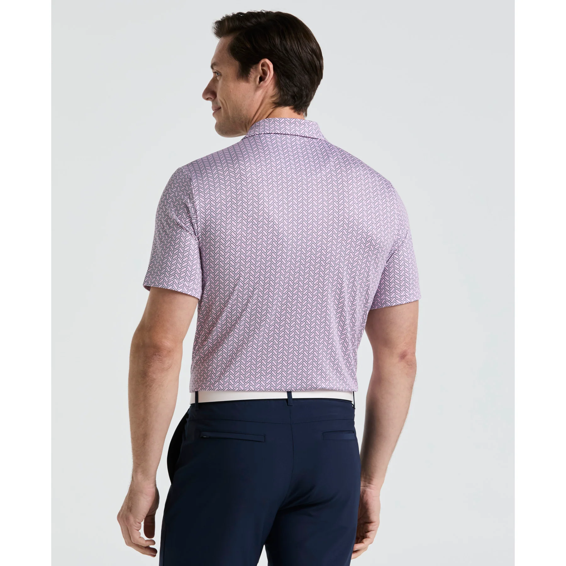 Heritage Herringbone All Over Print Golf Polo Shirt In Lilac Sachet - Image 2