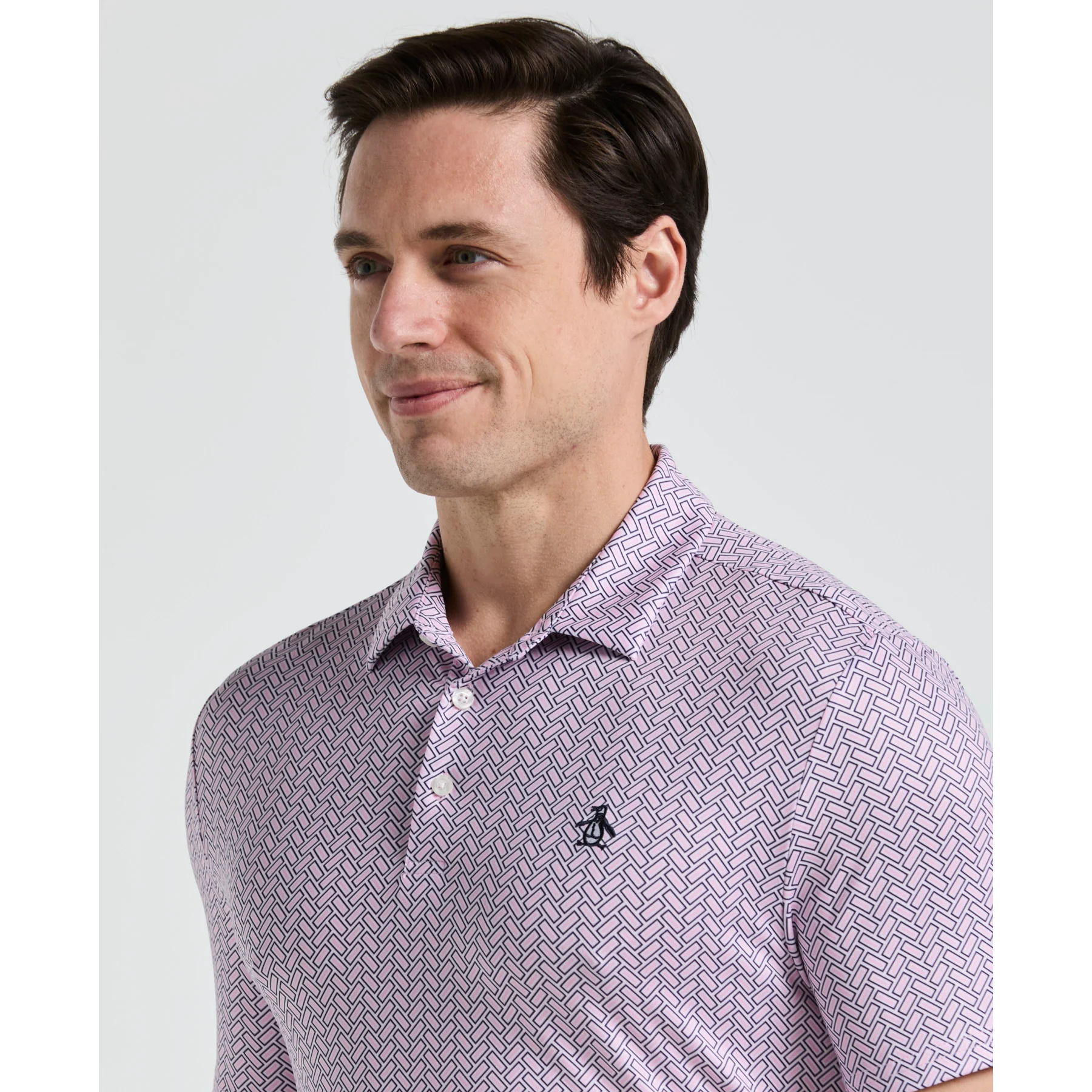 Heritage Herringbone All Over Print Golf Polo Shirt In Lilac Sachet - Image 3