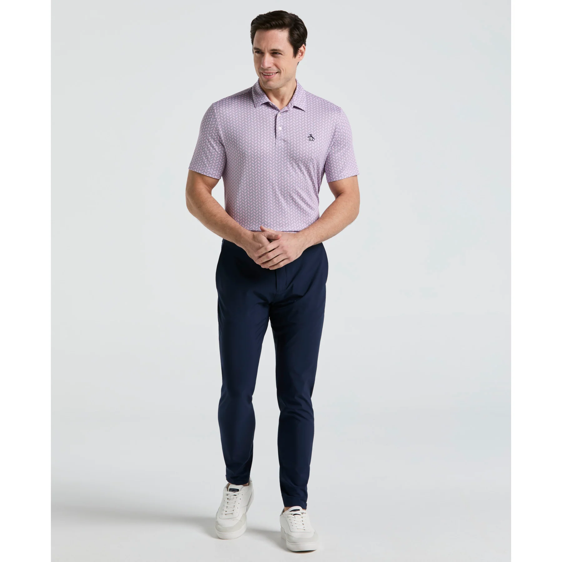 Heritage Herringbone All Over Print Golf Polo Shirt In Lilac Sachet - Image 4