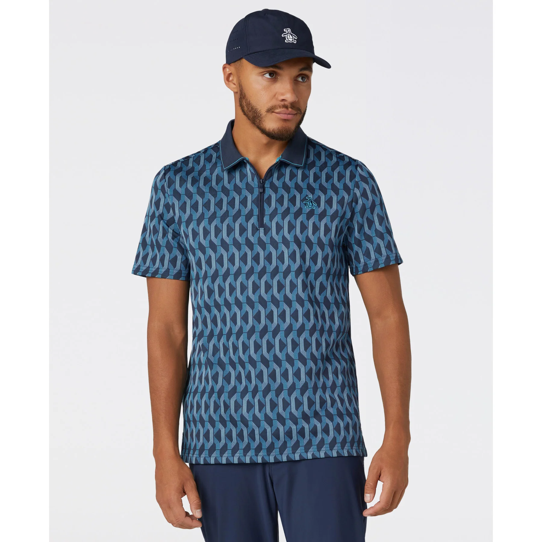 Heritage Jacquard Colour Block Golf Polo In Black Iris