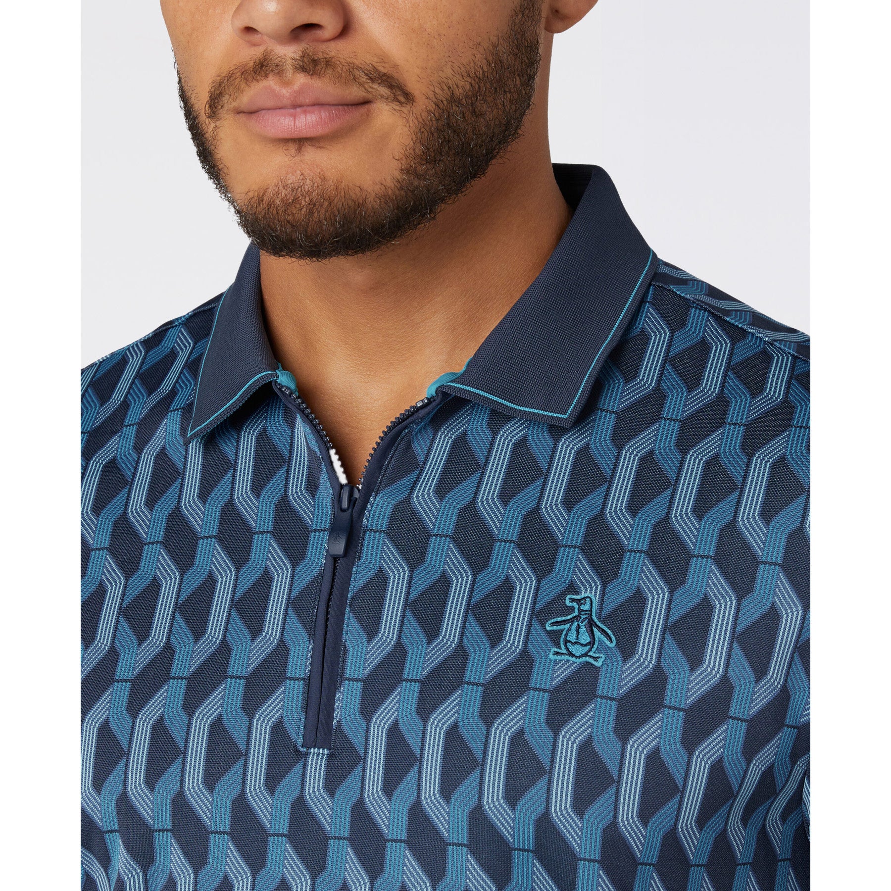 Heritage Jacquard Colour Block Golf Polo In Black Iris - Image 3
