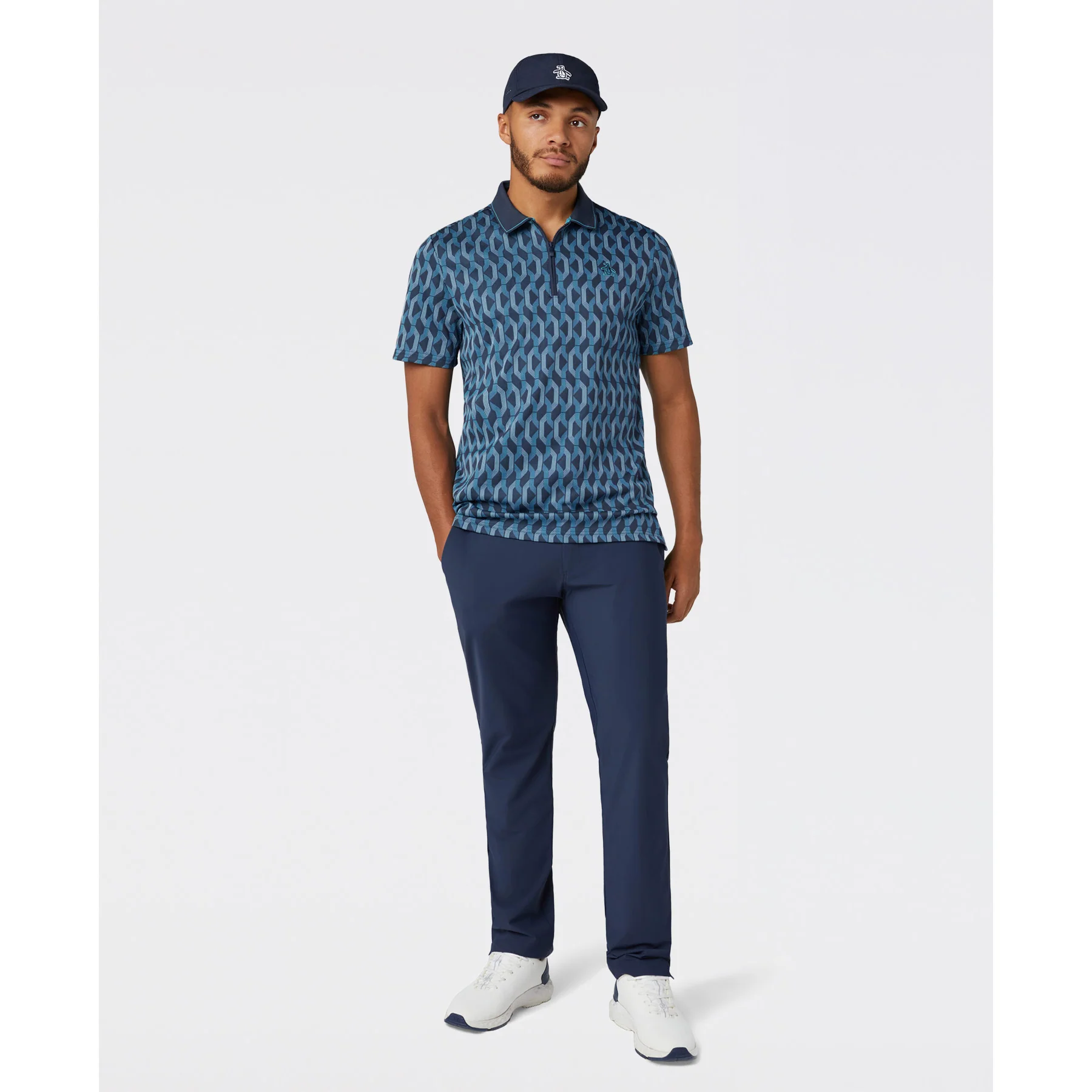 Heritage Jacquard Colour Block Golf Polo In Black Iris - Image 4