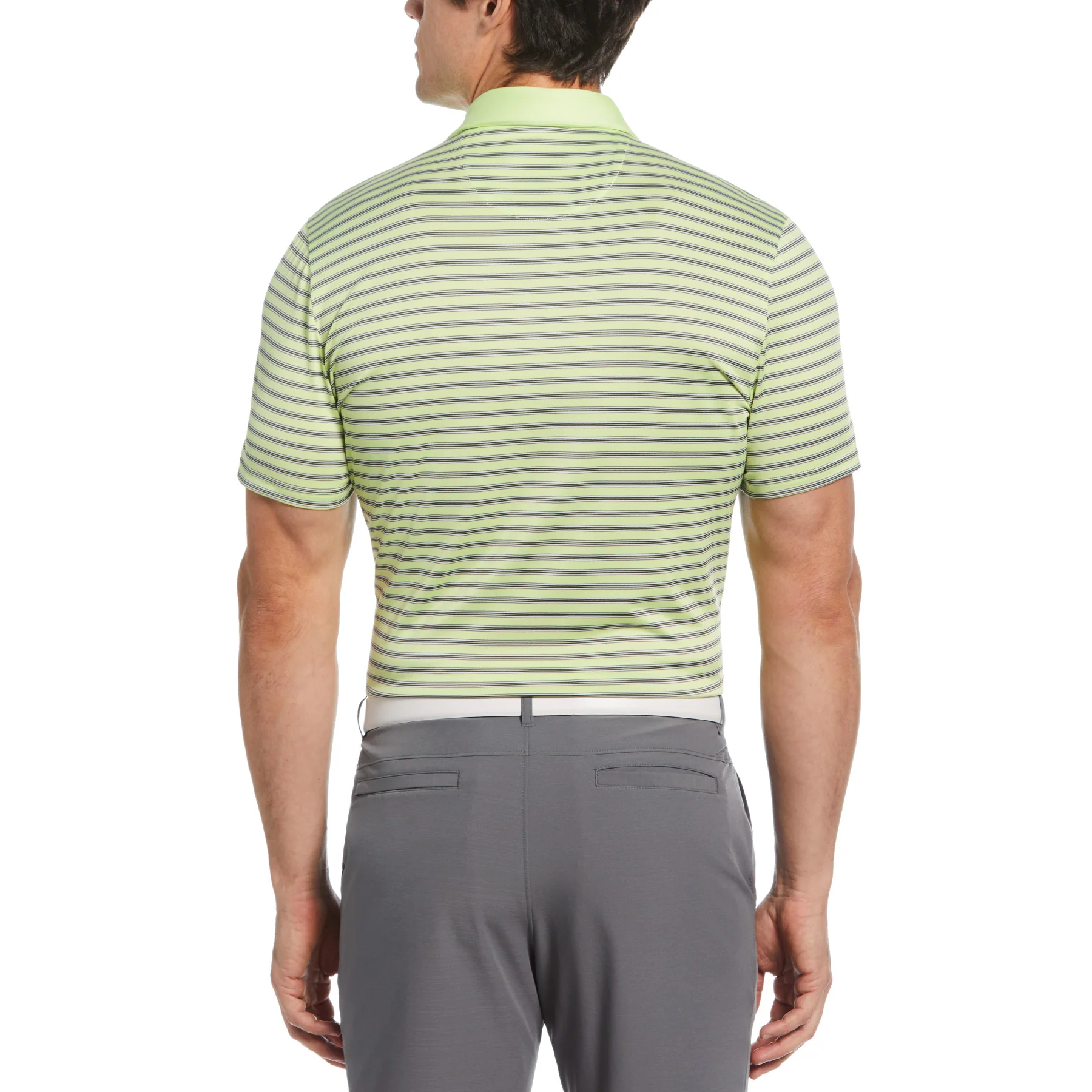 Heritage Stripe Solid Collar Golf Polo Shirt In Shadow Lime - Image 2