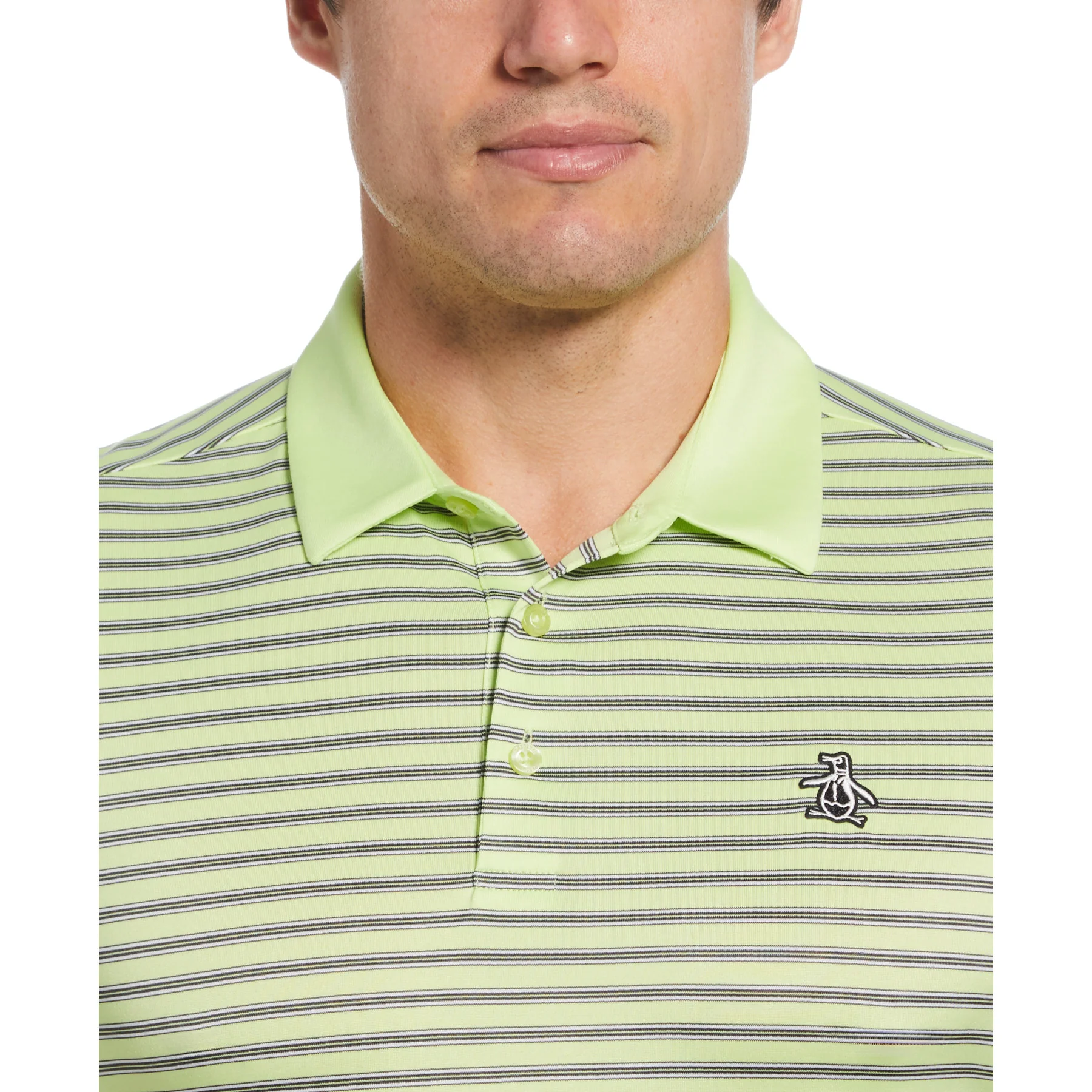 Heritage Stripe Solid Collar Golf Polo Shirt In Shadow Lime - Image 3