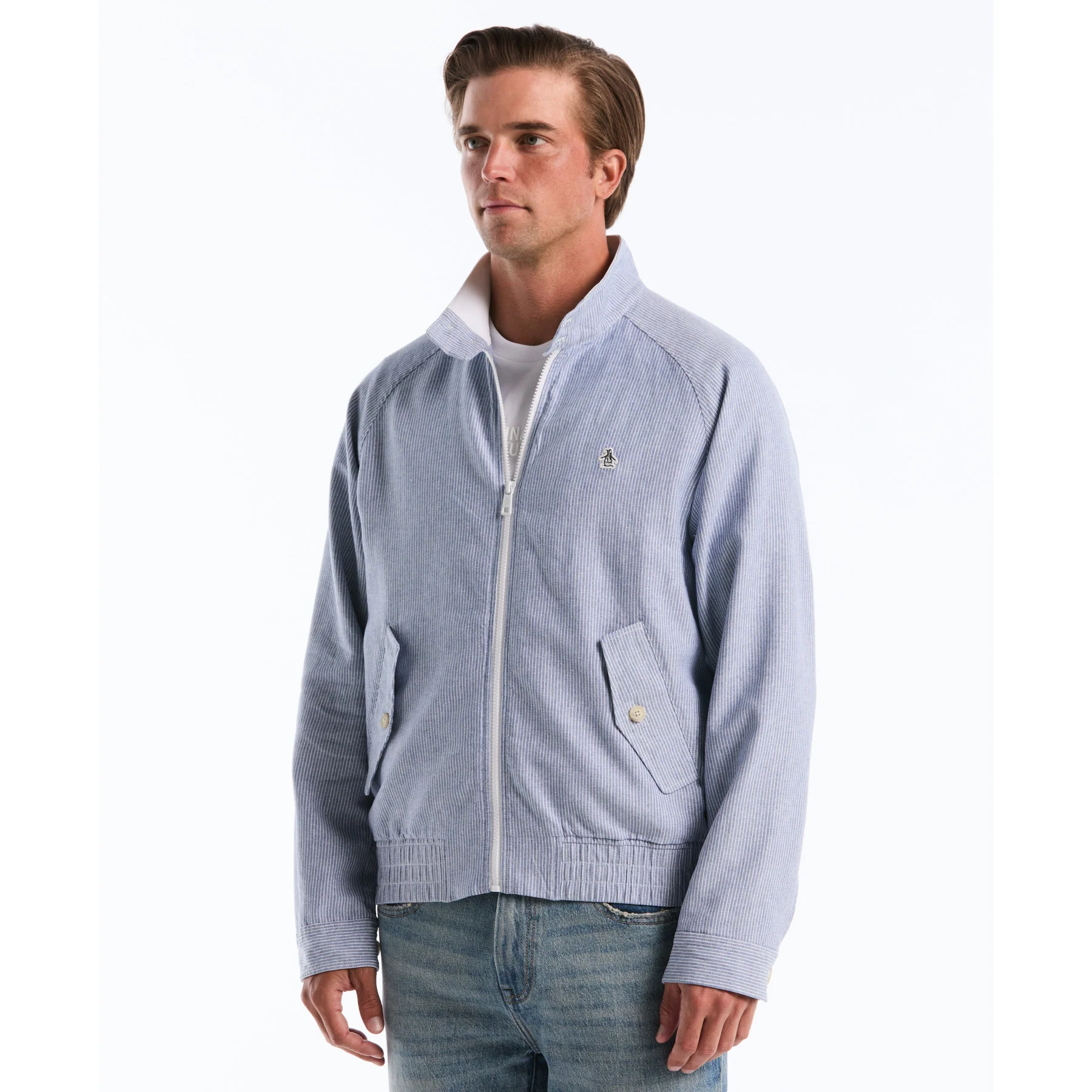 Herringbone Stripe Harrington Jacket In Sargasso Sea