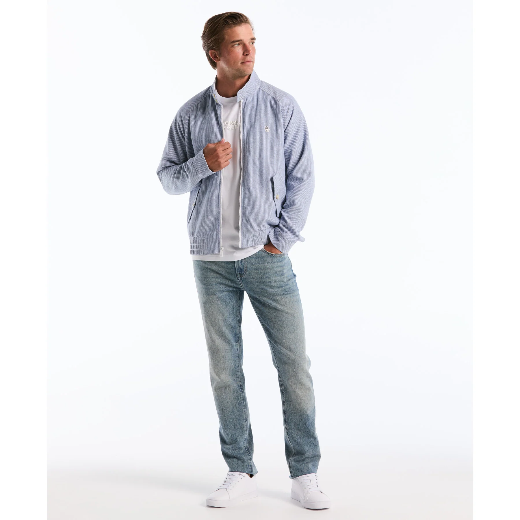 Herringbone Stripe Harrington Jacket In Sargasso Sea - Image 2
