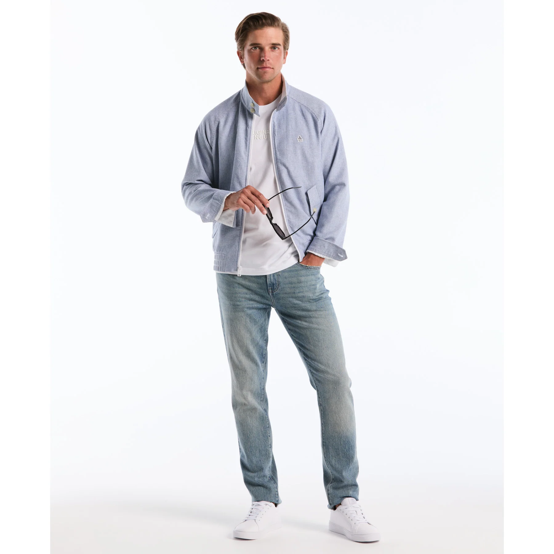 Herringbone Stripe Harrington Jacket In Sargasso Sea - Image 5