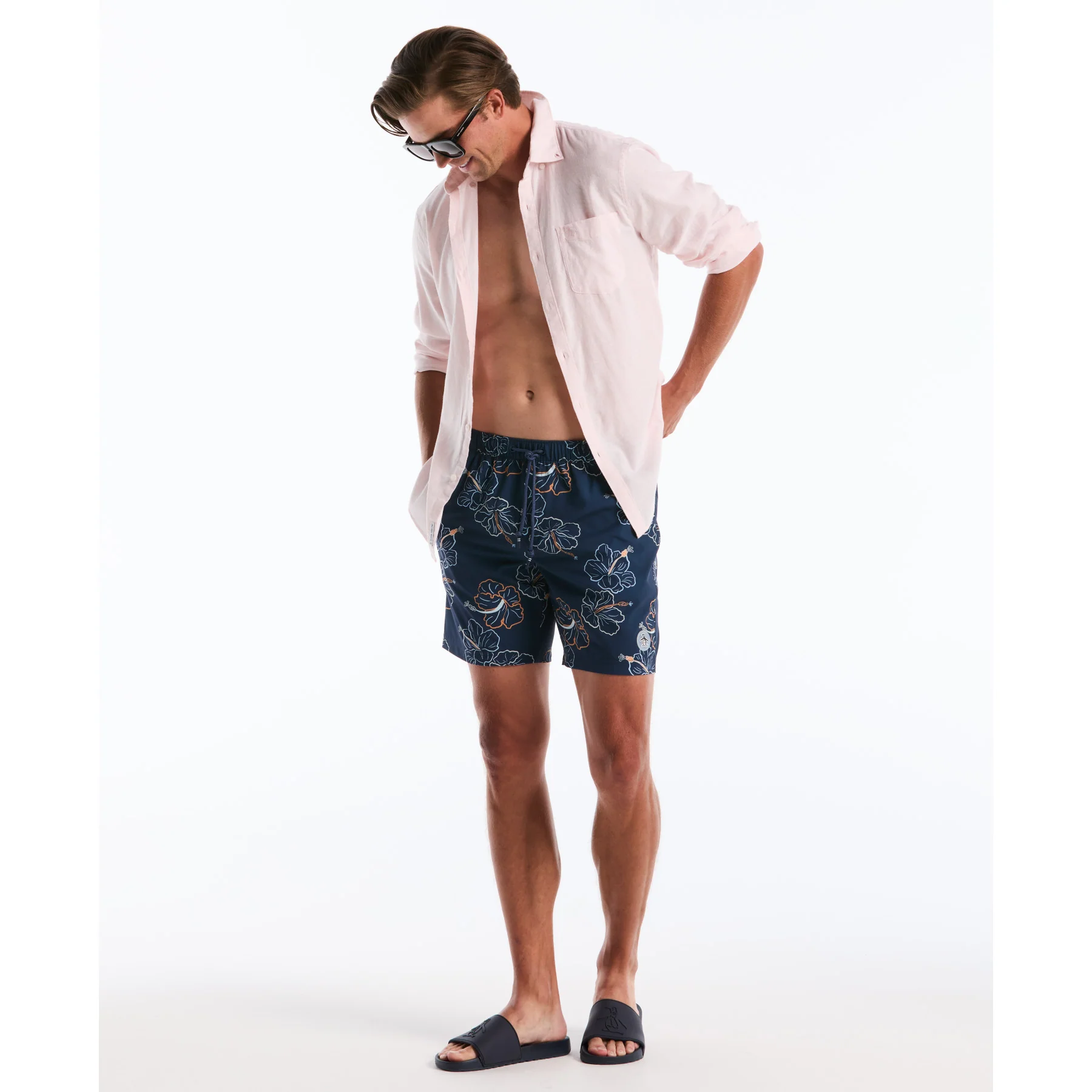 Hibiscus Flower Print Swim Shorts In Sargasso Sea - Image 5
