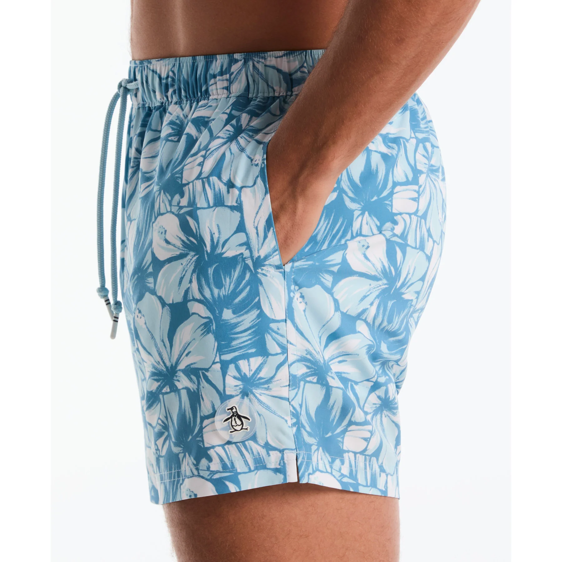 Hibiscus Print Swim Shorts In Cool Blue - Image 4