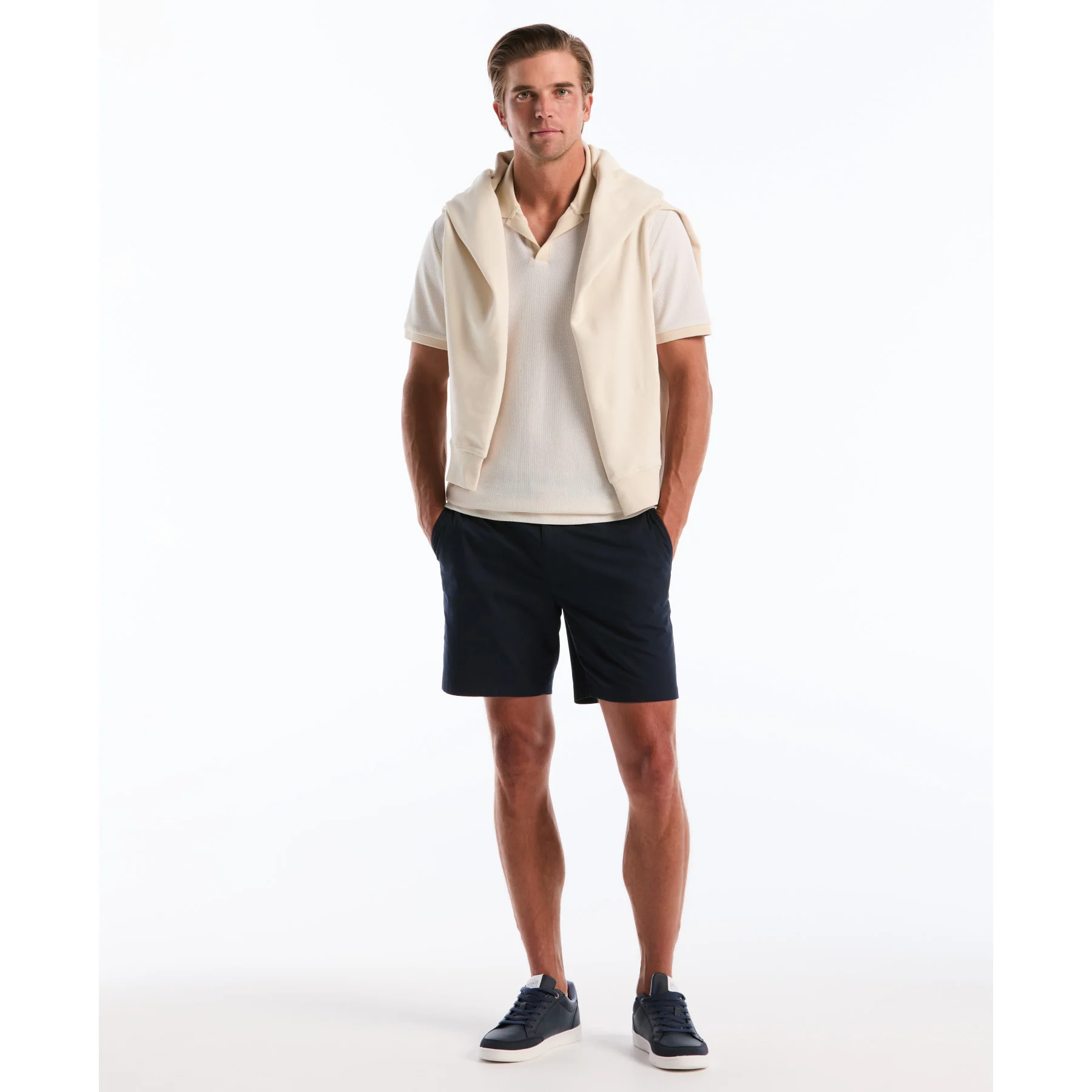 Honeycomb Textured Johnny Collar Polo Shirt In Birch - Image 5