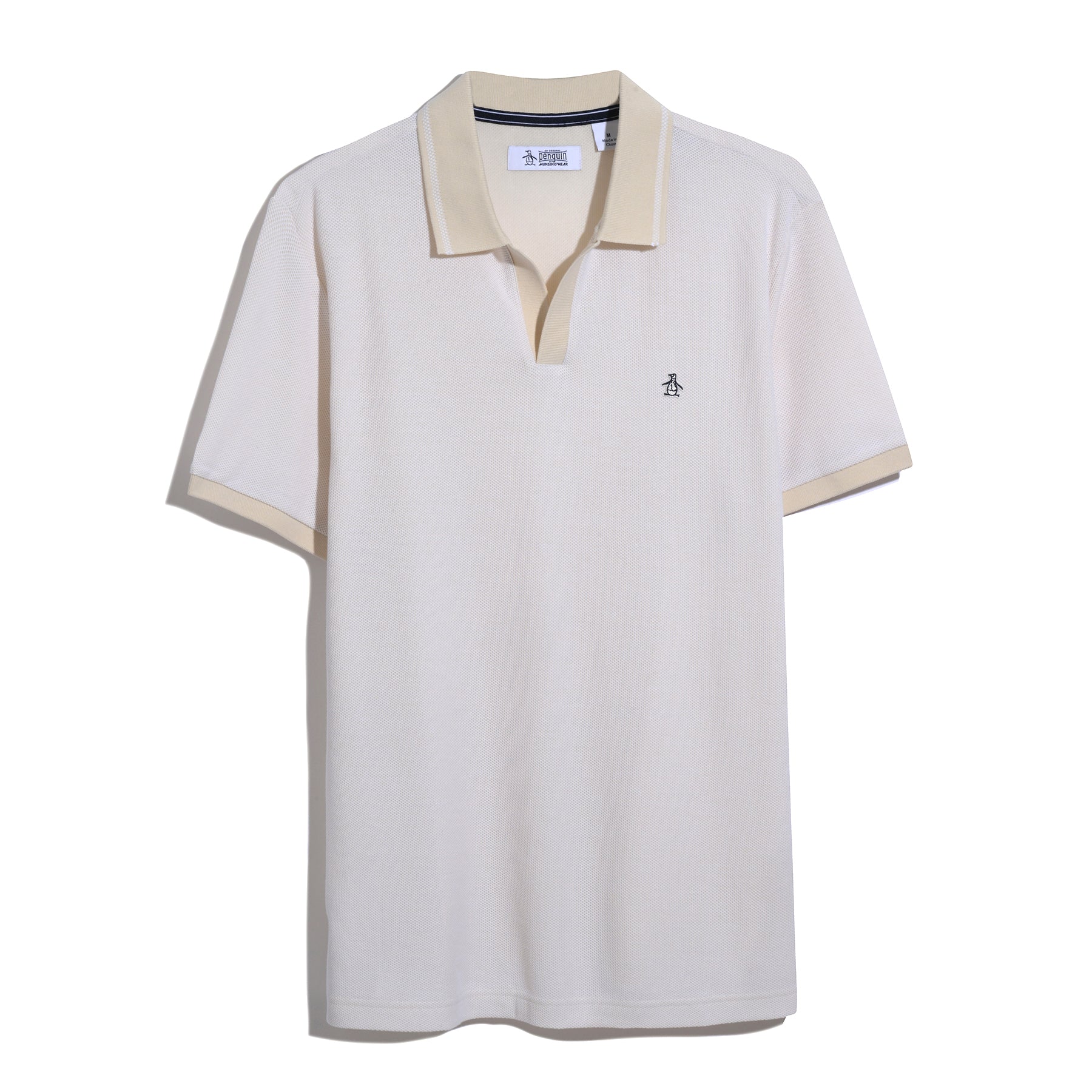 Honeycomb Textured Johnny Collar Polo Shirt In Birch - Image 6