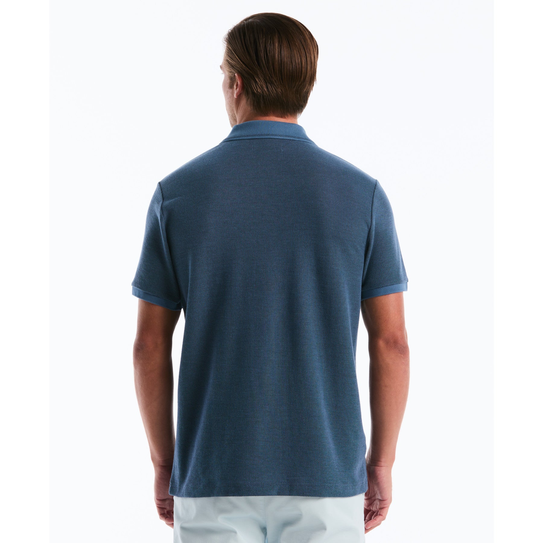 Honeycomb Textured Johnny Collar Polo Shirt In Copen Blue - Image 2
