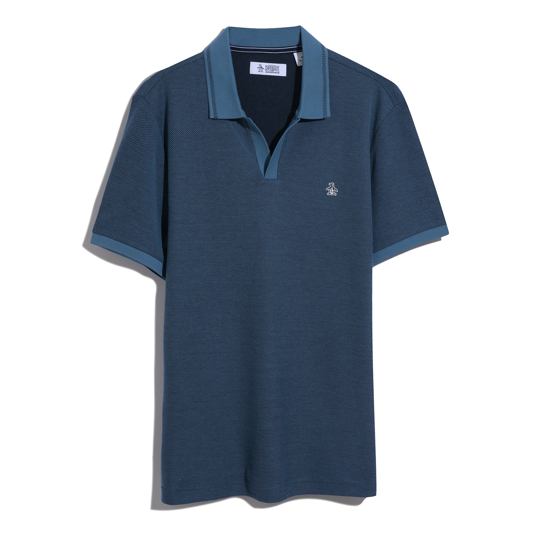 Honeycomb Textured Johnny Collar Polo Shirt In Copen Blue - Image 6