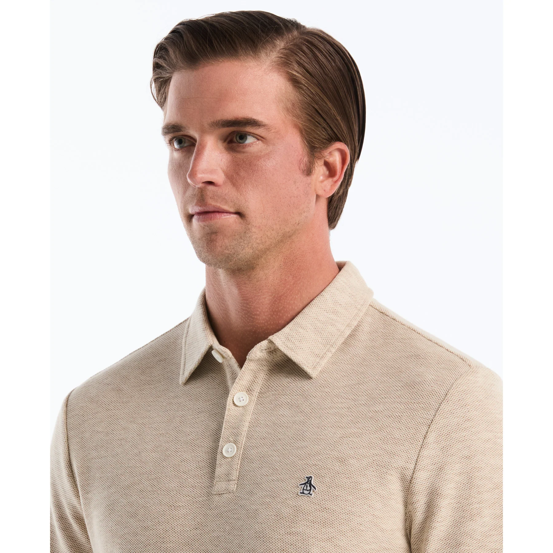 Honeycomb Textured Polo Shirt In Birch - Image 3