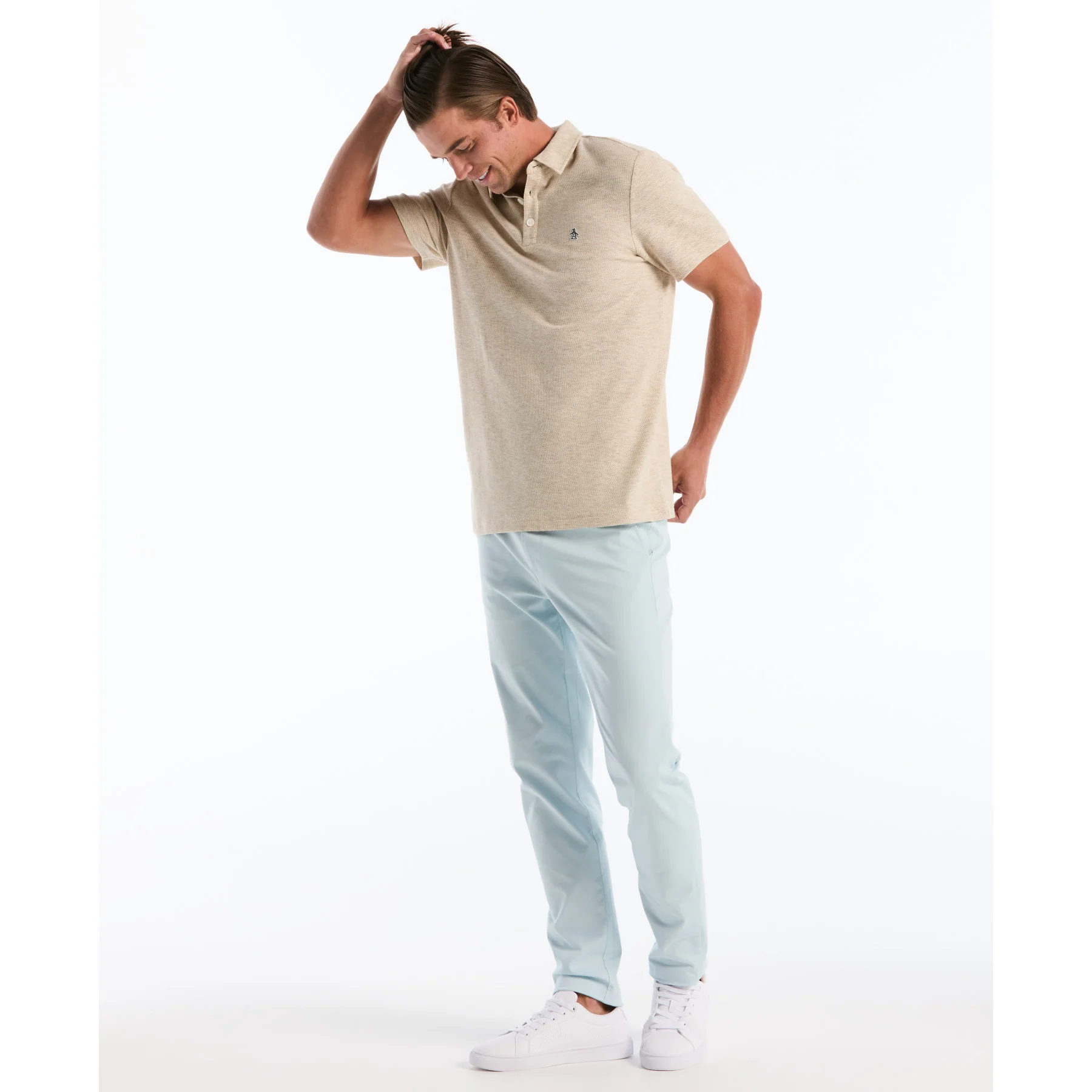 Honeycomb Textured Polo Shirt In Birch - Image 5