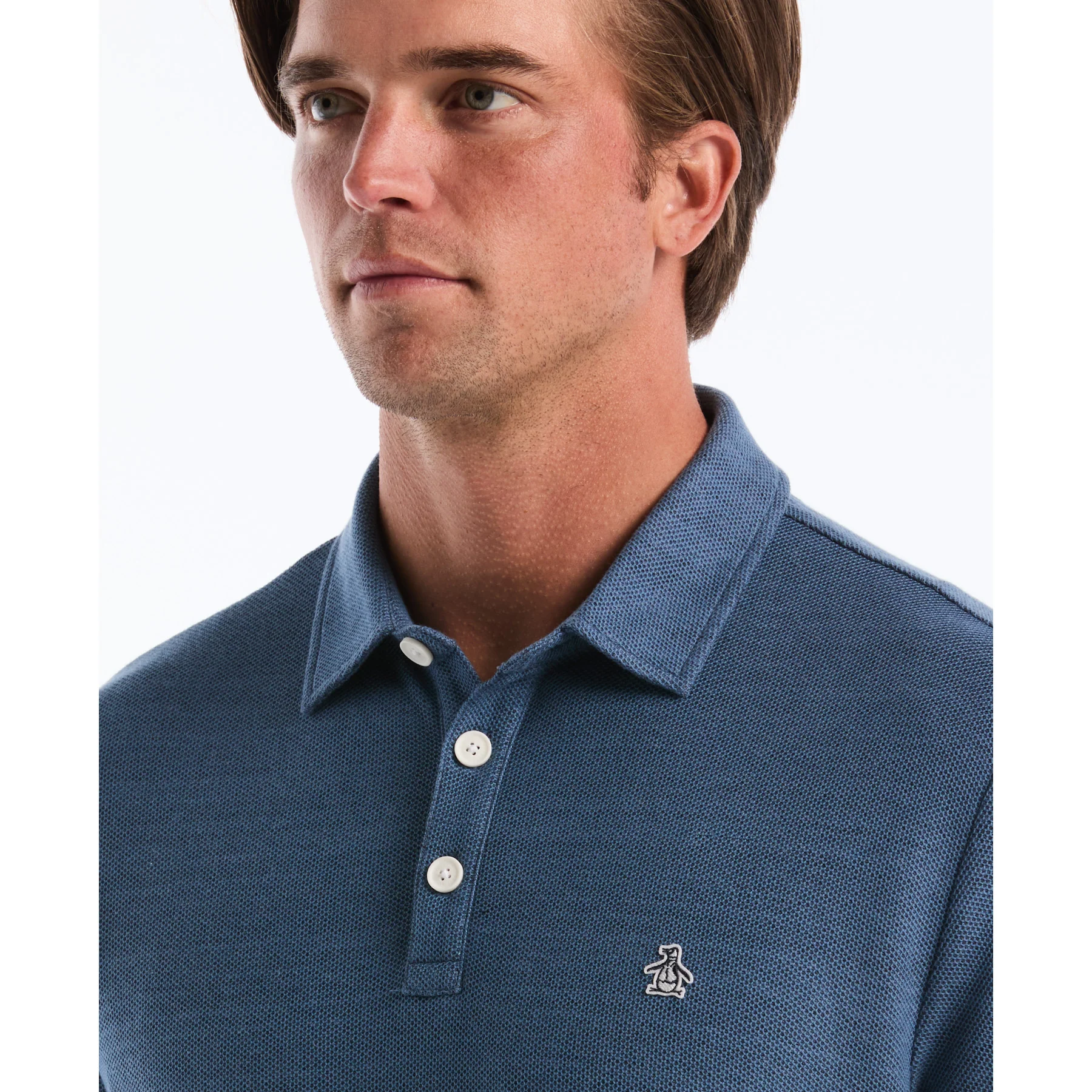 Honeycomb Textured Polo Shirt In Sargasso Sea - Image 3