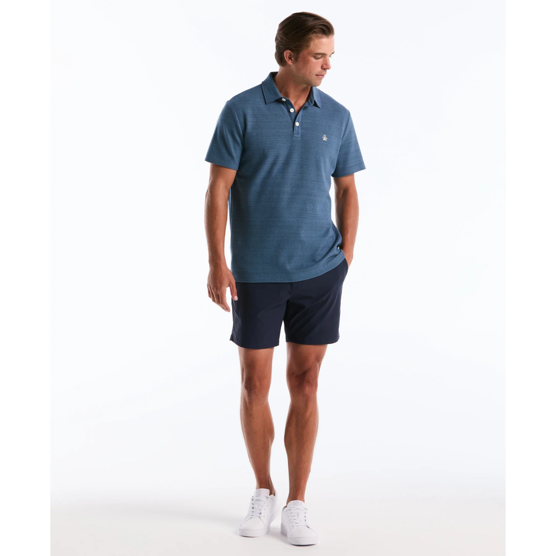Honeycomb Textured Polo Shirt In Sargasso Sea - Image 4