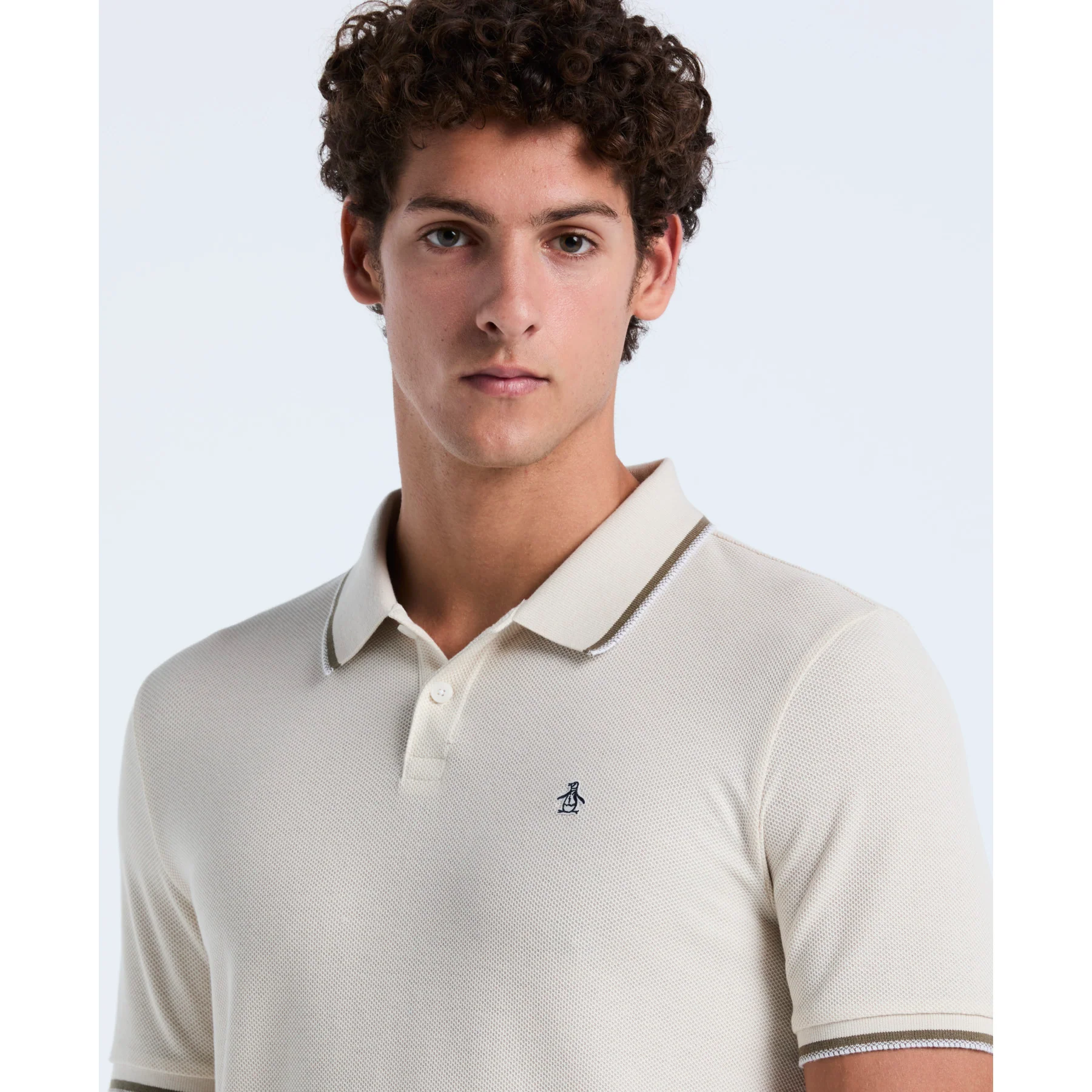 Honeycomb Tipped Polo Shirt In Birch - Image 3