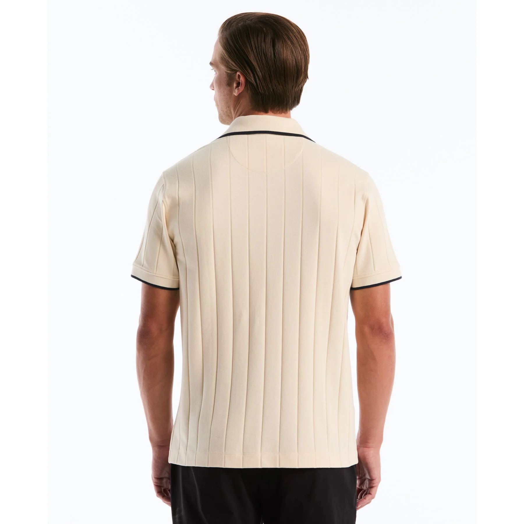Icons Open Collar Ribbed Polo Shirt In Birch - Image 3