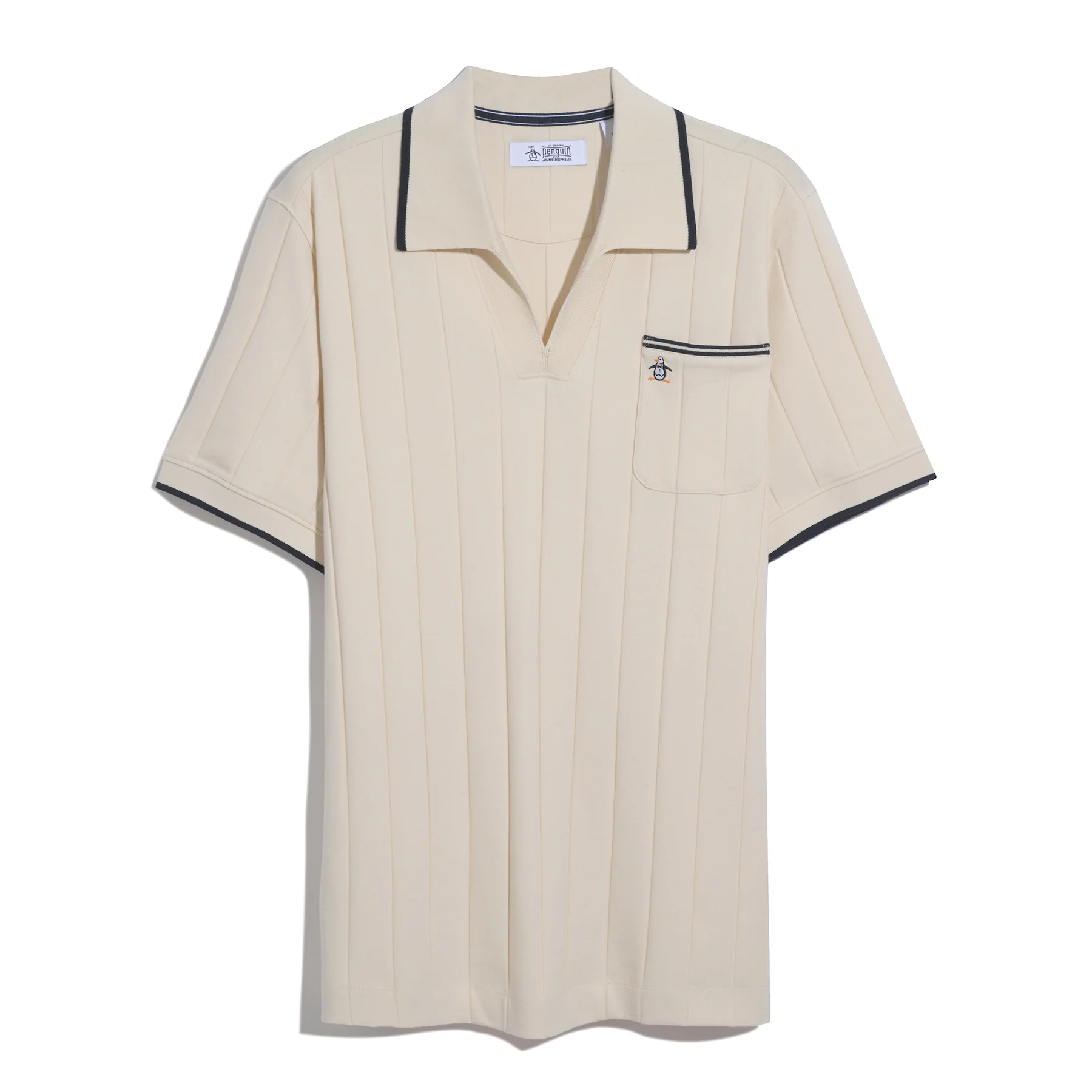 Icons Open Collar Ribbed Polo Shirt In Birch - Image 6