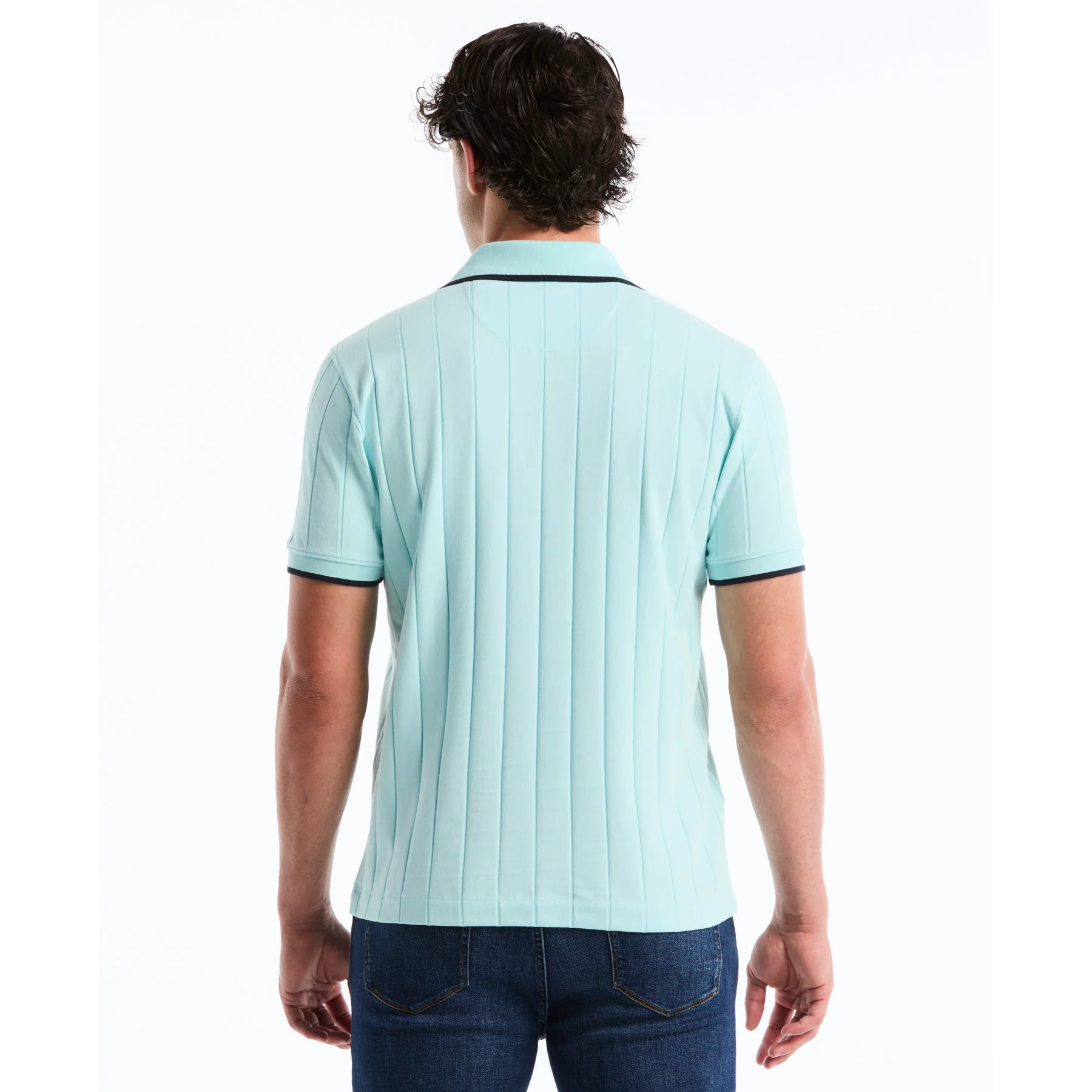 Icons Open Collar Ribbed Polo Shirt In Plume - Image 3