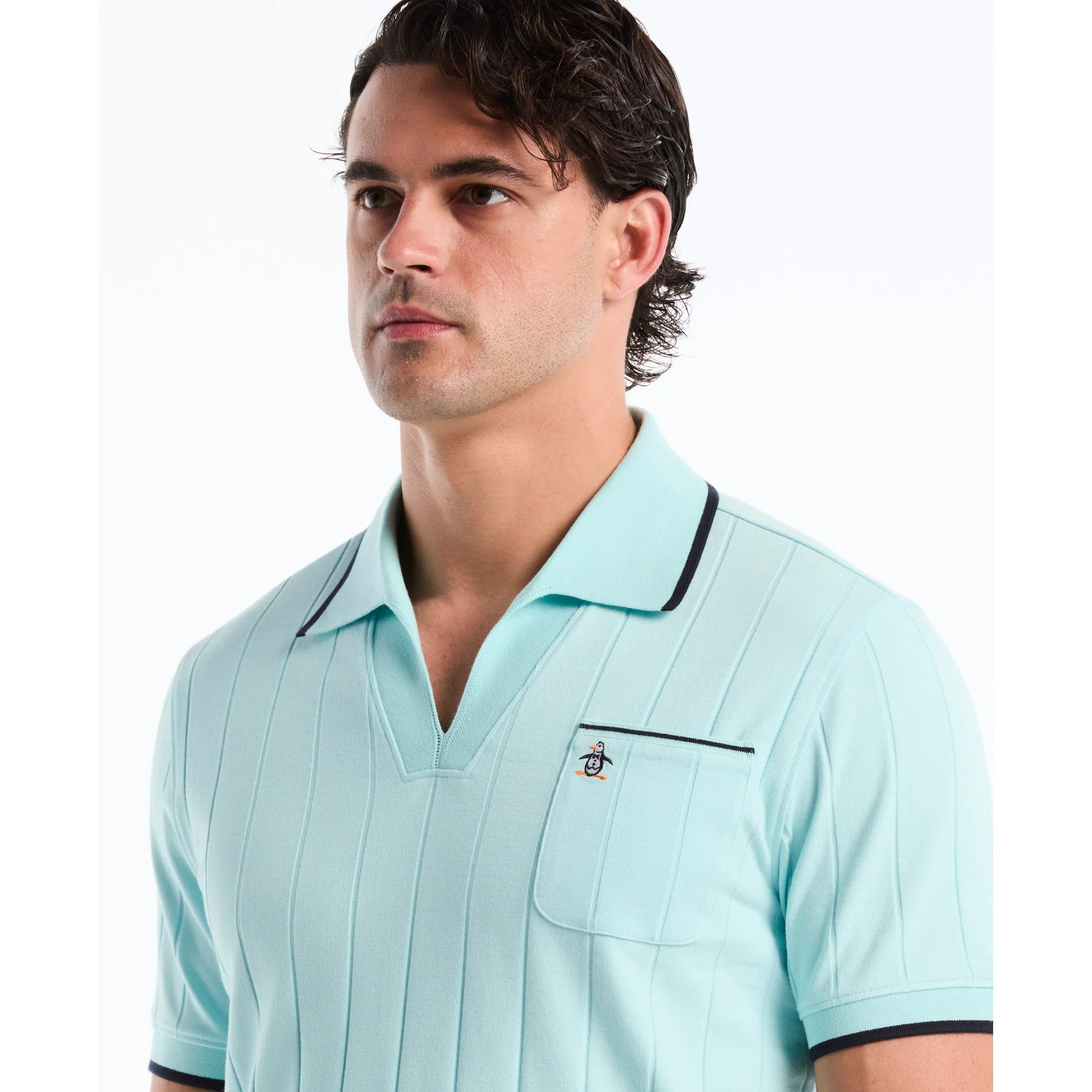 Icons Open Collar Ribbed Polo Shirt In Plume - Image 4