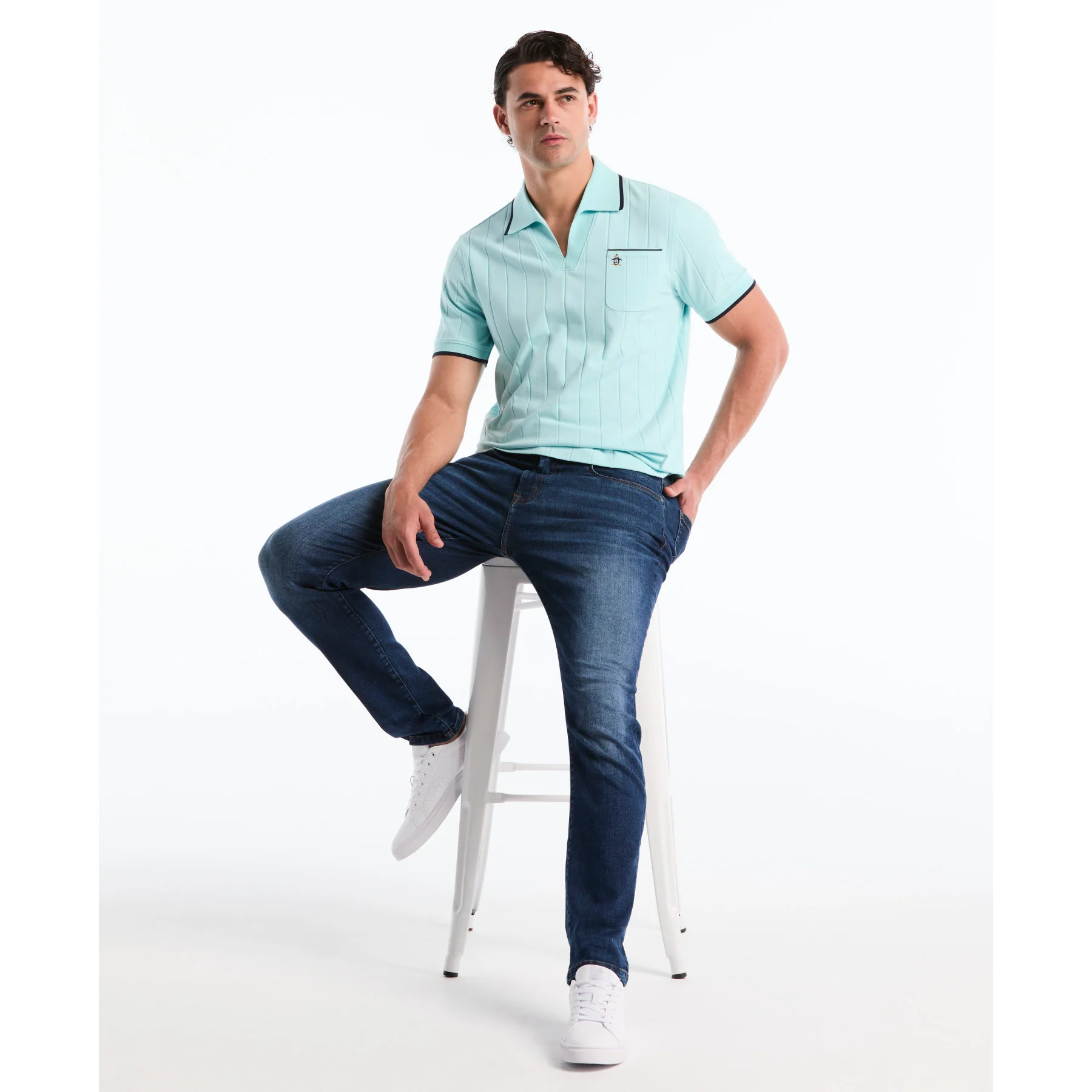 Icons Open Collar Ribbed Polo Shirt In Plume - Image 5