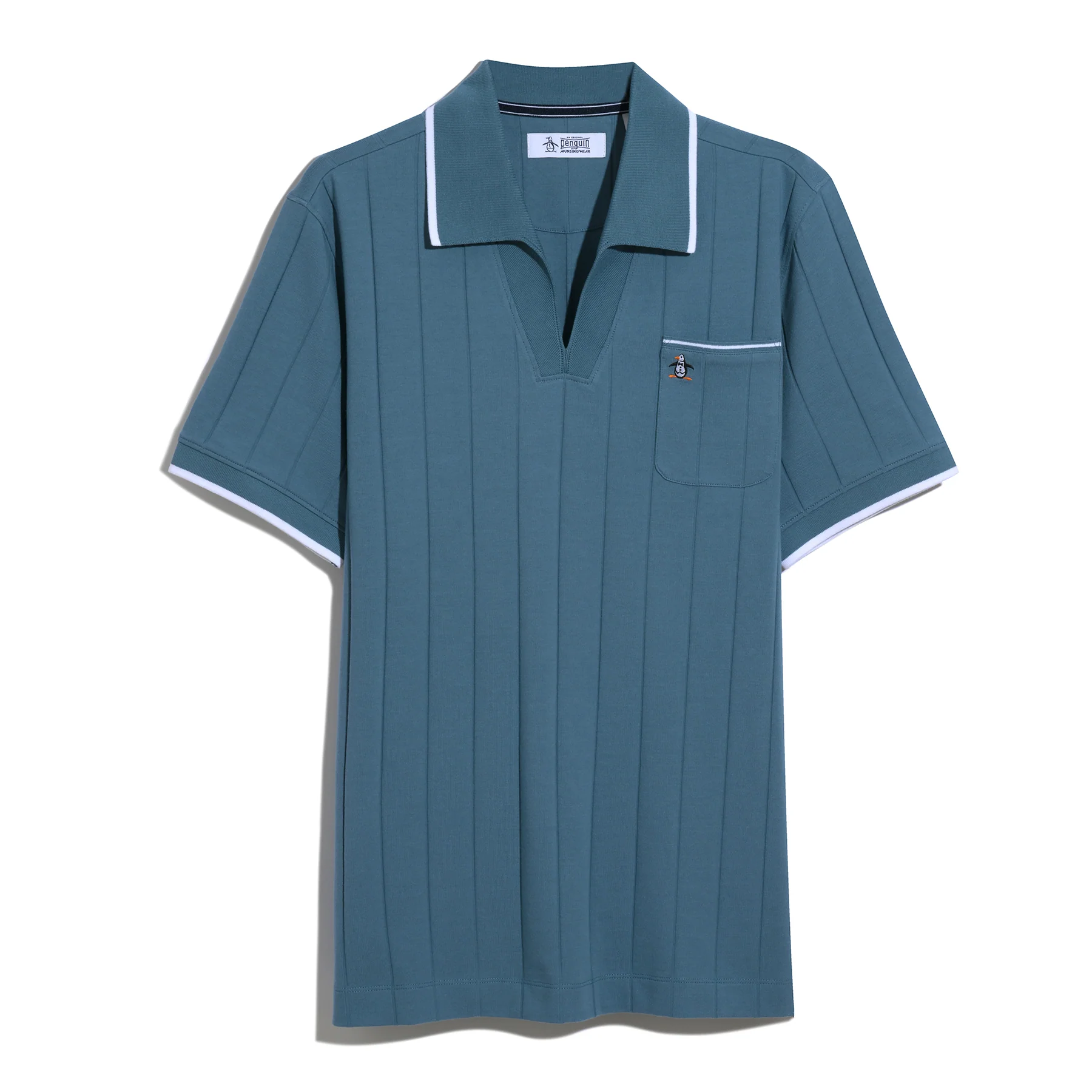 Icons Open Collar Ribbed Polo Shirt In Copen Blue - Image 6