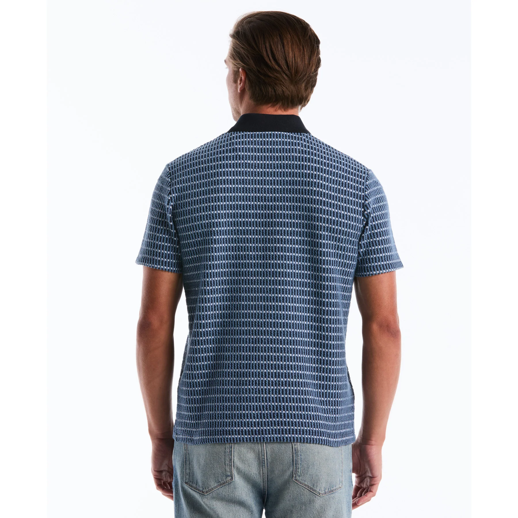 Icons Textured Plaid Polo Shirt In Dark Sapphire - Image 3