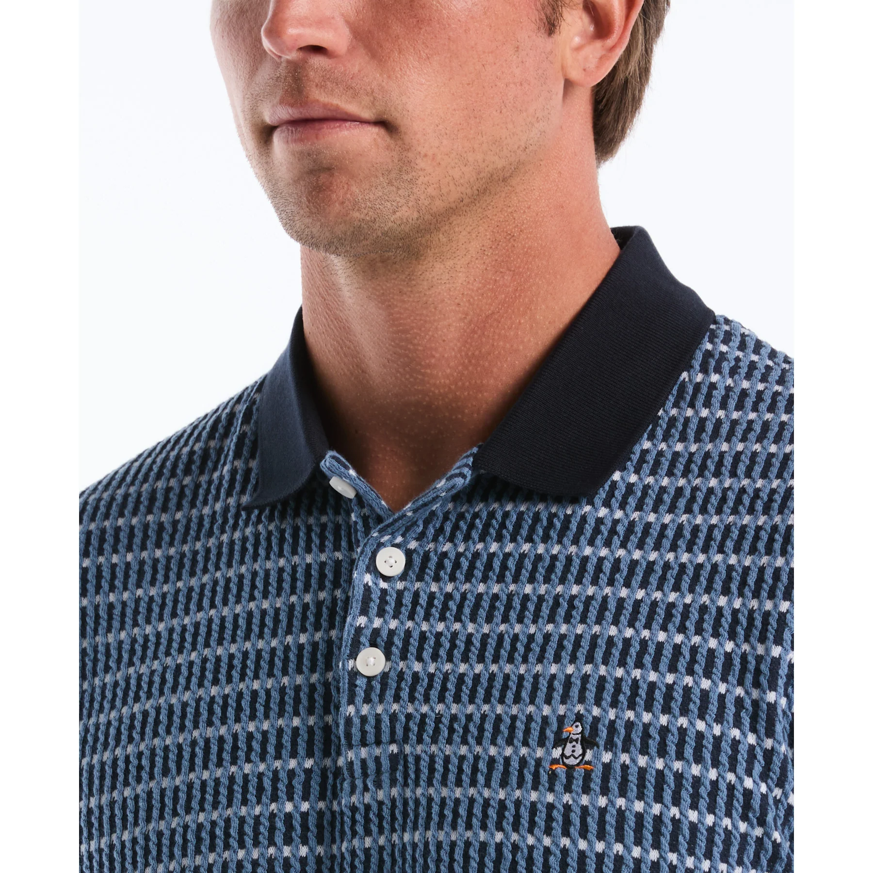 Icons Textured Plaid Polo Shirt In Dark Sapphire - Image 4