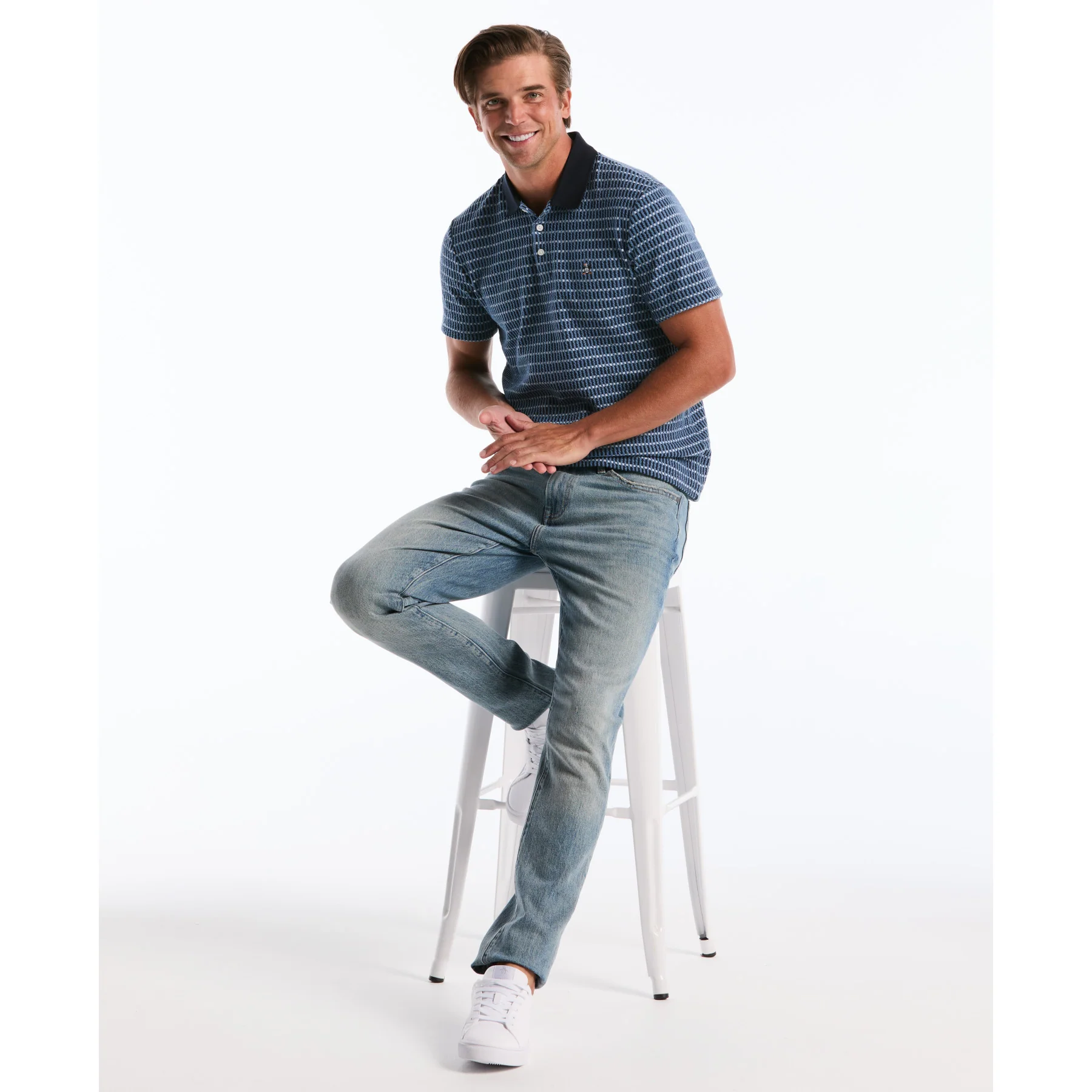 Icons Textured Plaid Polo Shirt In Dark Sapphire - Image 5