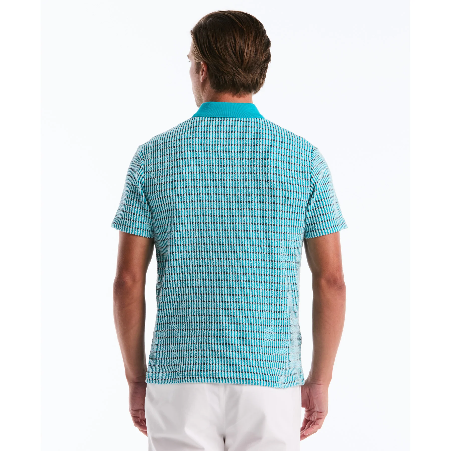 Icons Textured Plaid Polo Shirt In Lake Blue - Image 3