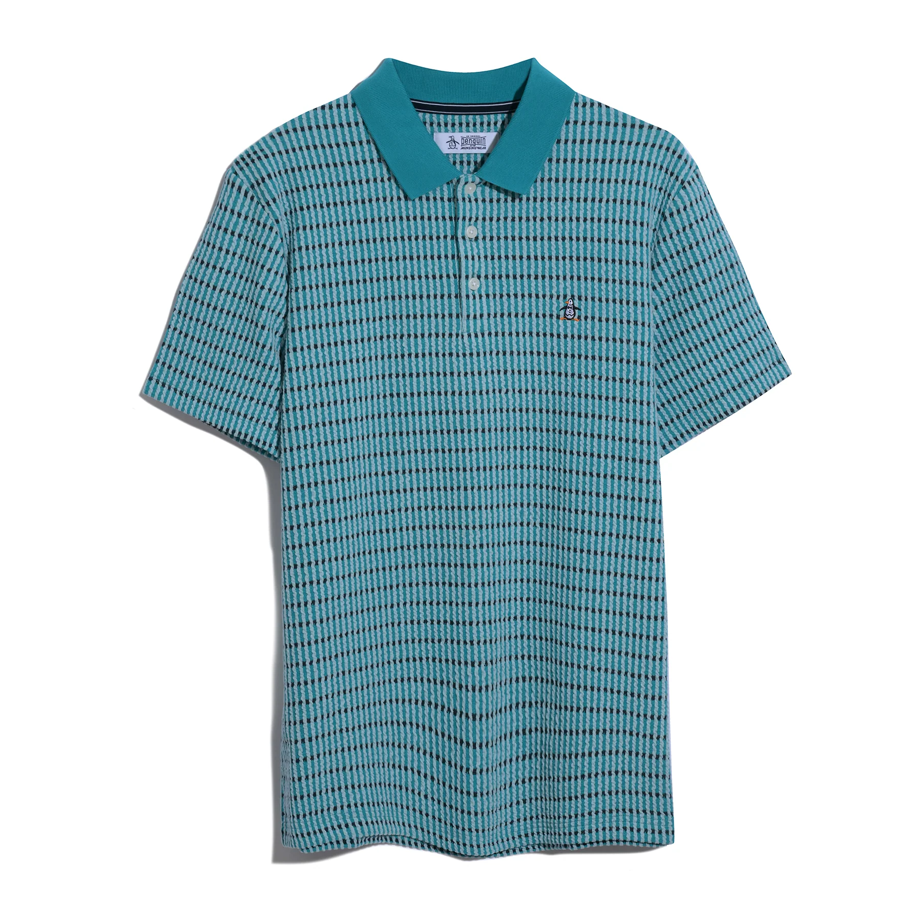 Icons Textured Plaid Polo Shirt In Lake Blue - Image 6