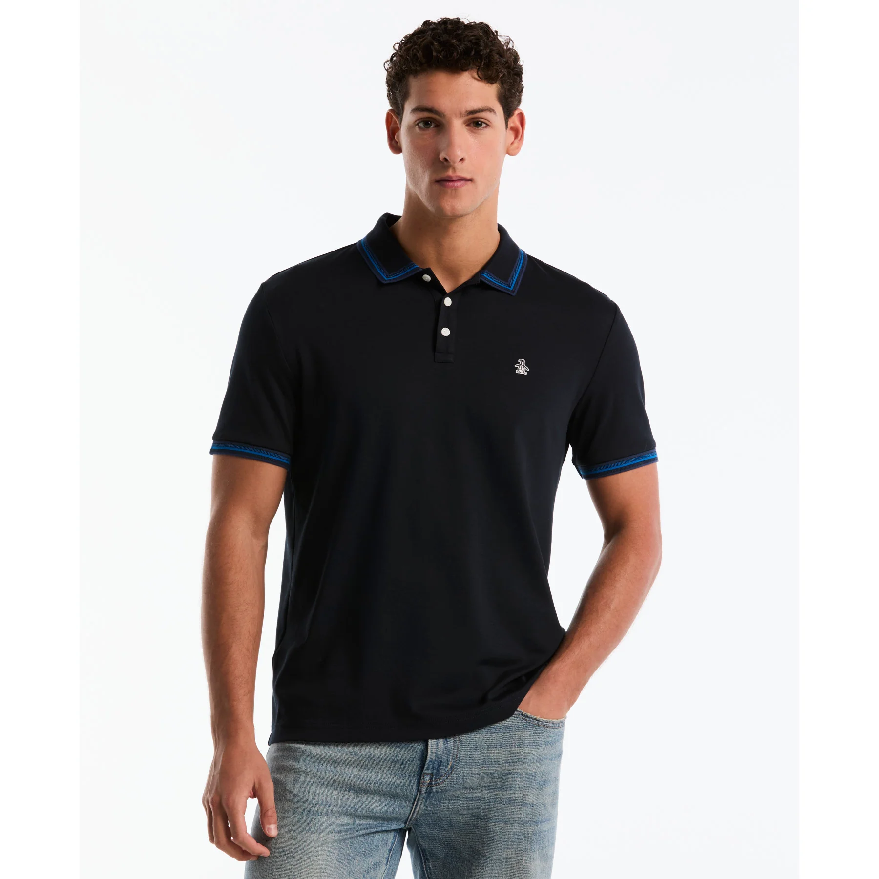 Interlock Dashed Collar Polo Shirt In Dark Sapphire