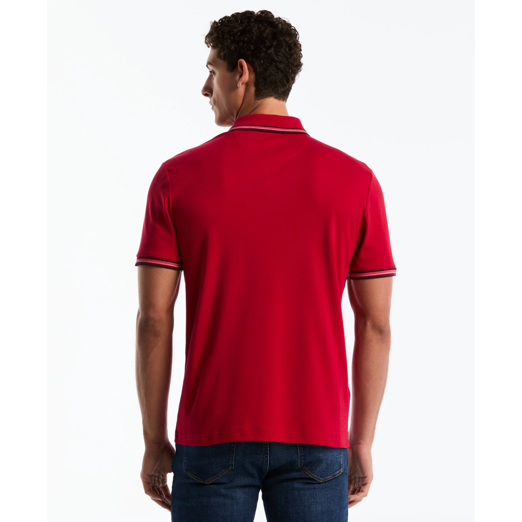 Interlock Dashed Collar Polo Shirt In Red - Image 3